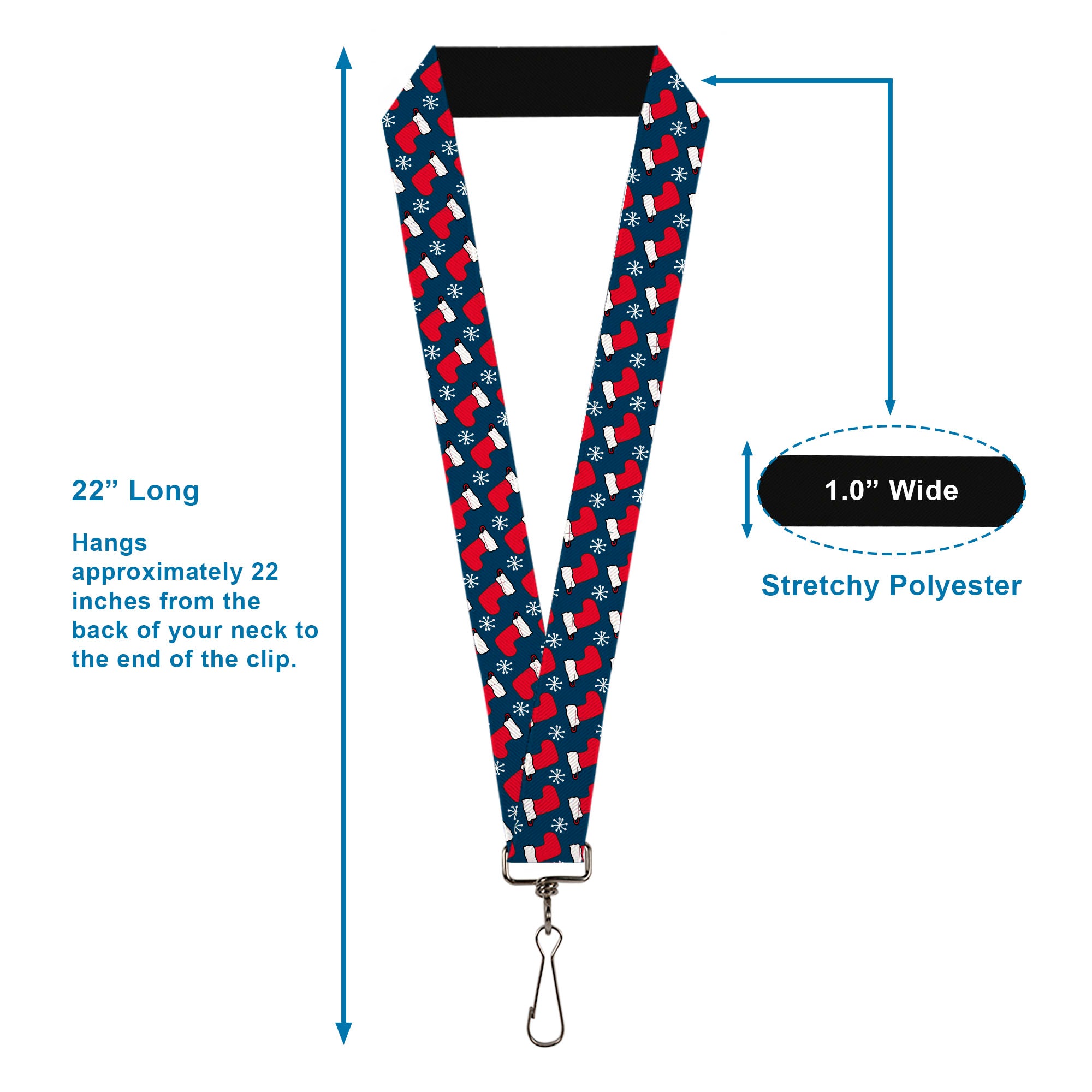 Lanyard - 1.0" - Holiday Christmas Stocking and Snowflake Blue/WhiteRed Lanyards Buckle-Down