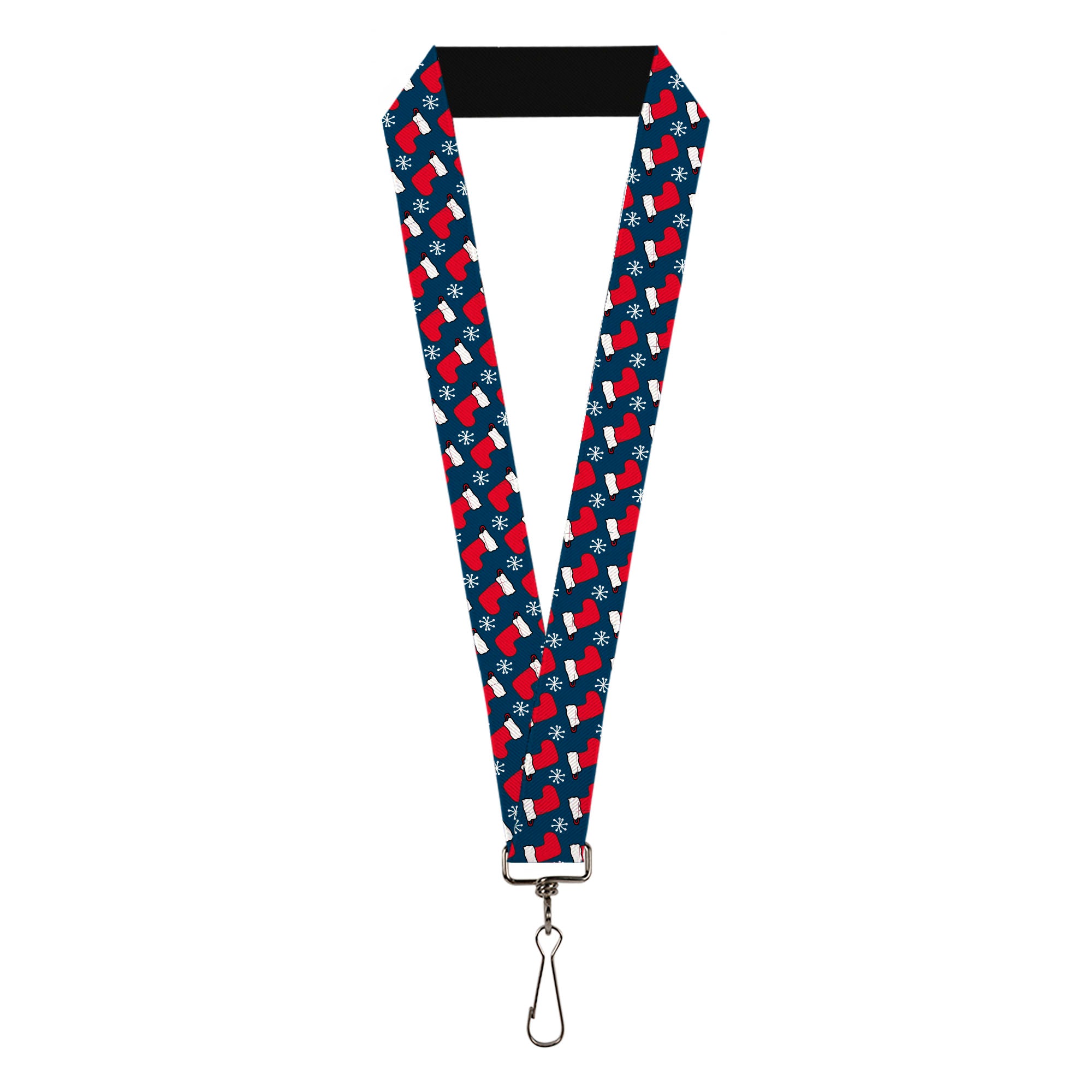 Lanyard - 1.0" - Holiday Christmas Stocking and Snowflake Blue/WhiteRed Lanyards Buckle-Down