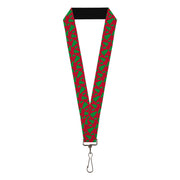 Lanyard - 1.0" - Holiday Cookie Cutter Christmas Tree Scattered Red/Green Lanyards Buckle-Down