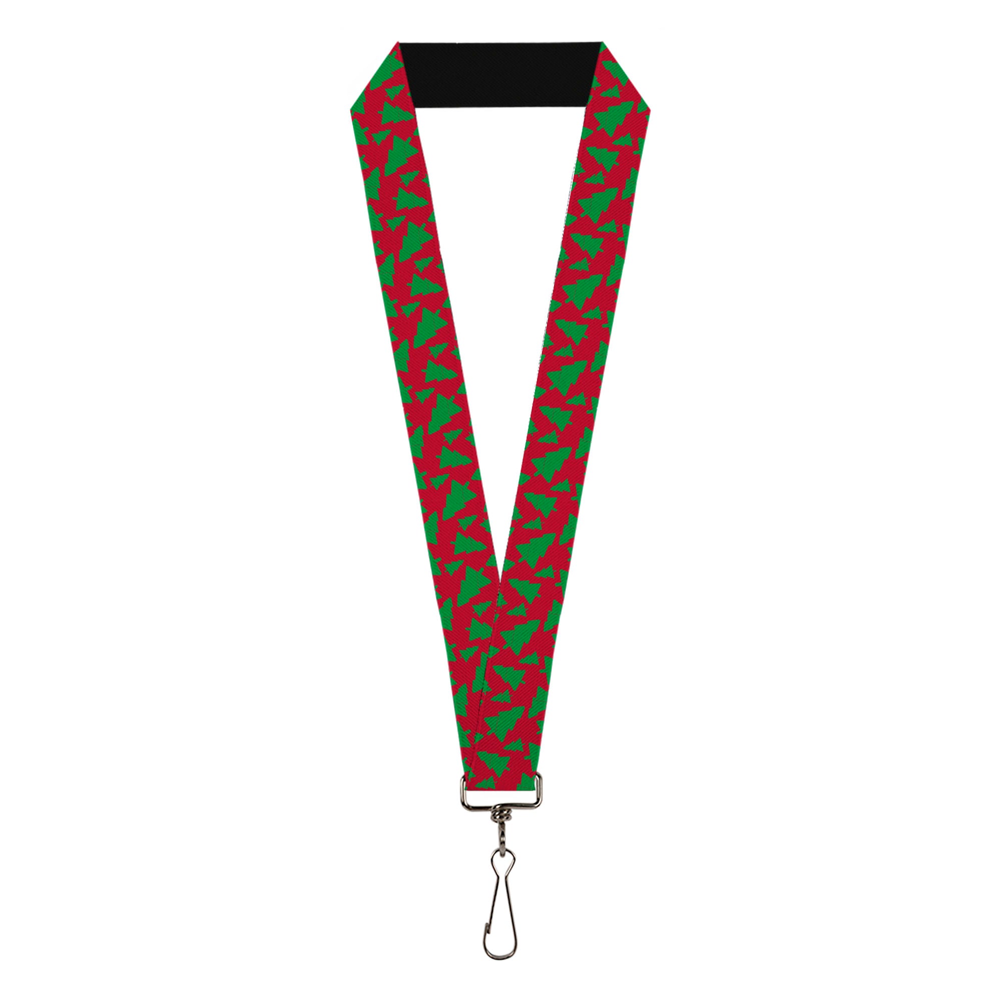 Lanyard - 1.0" - Holiday Cookie Cutter Christmas Tree Scattered Red/Green Lanyards Buckle-Down
