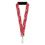 Lanyard - 1.0" - Holiday Christmas Plaid Diagonal White/Red/Black Lanyards Buckle-Down