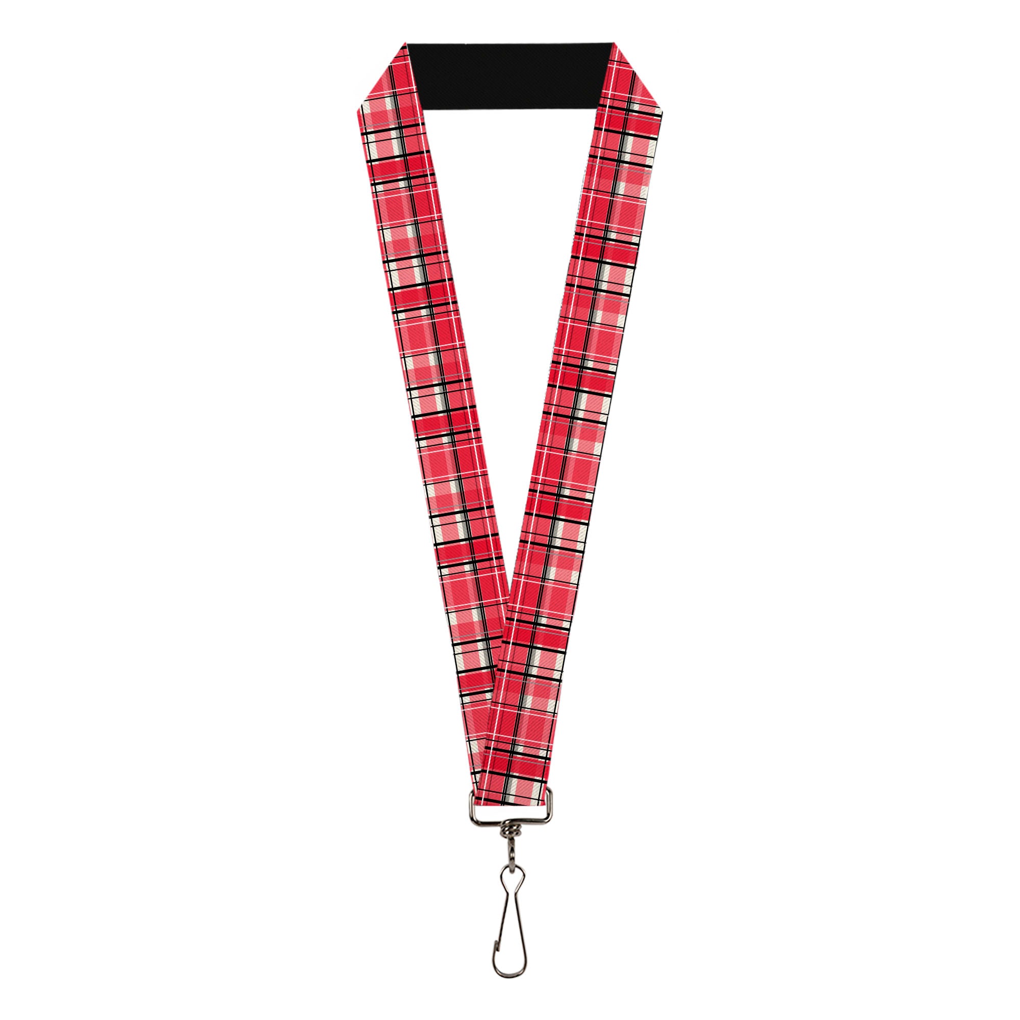 Lanyard - 1.0" - Holiday Christmas Plaid Red/White/Black Lanyards Buckle-Down