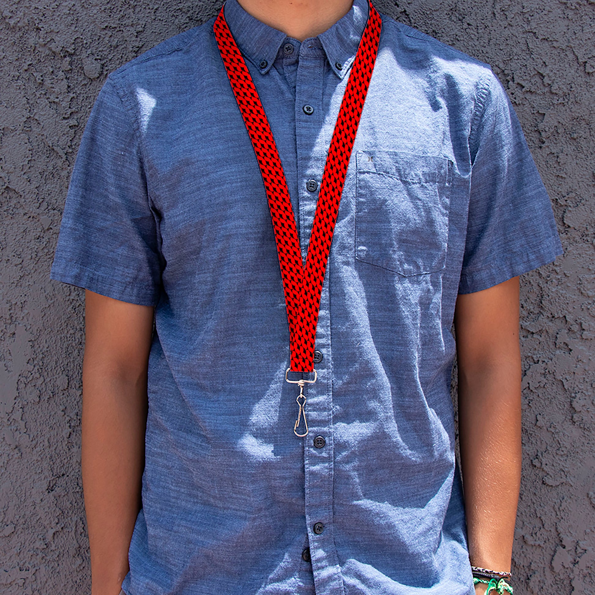 Lanyard - 1.0" - Mustache Monogram Black Red Lanyards Buckle-Down