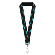 Lanyard - 1.0" - Mustaches Scattered Black Turquoise Lanyards Buckle-Down