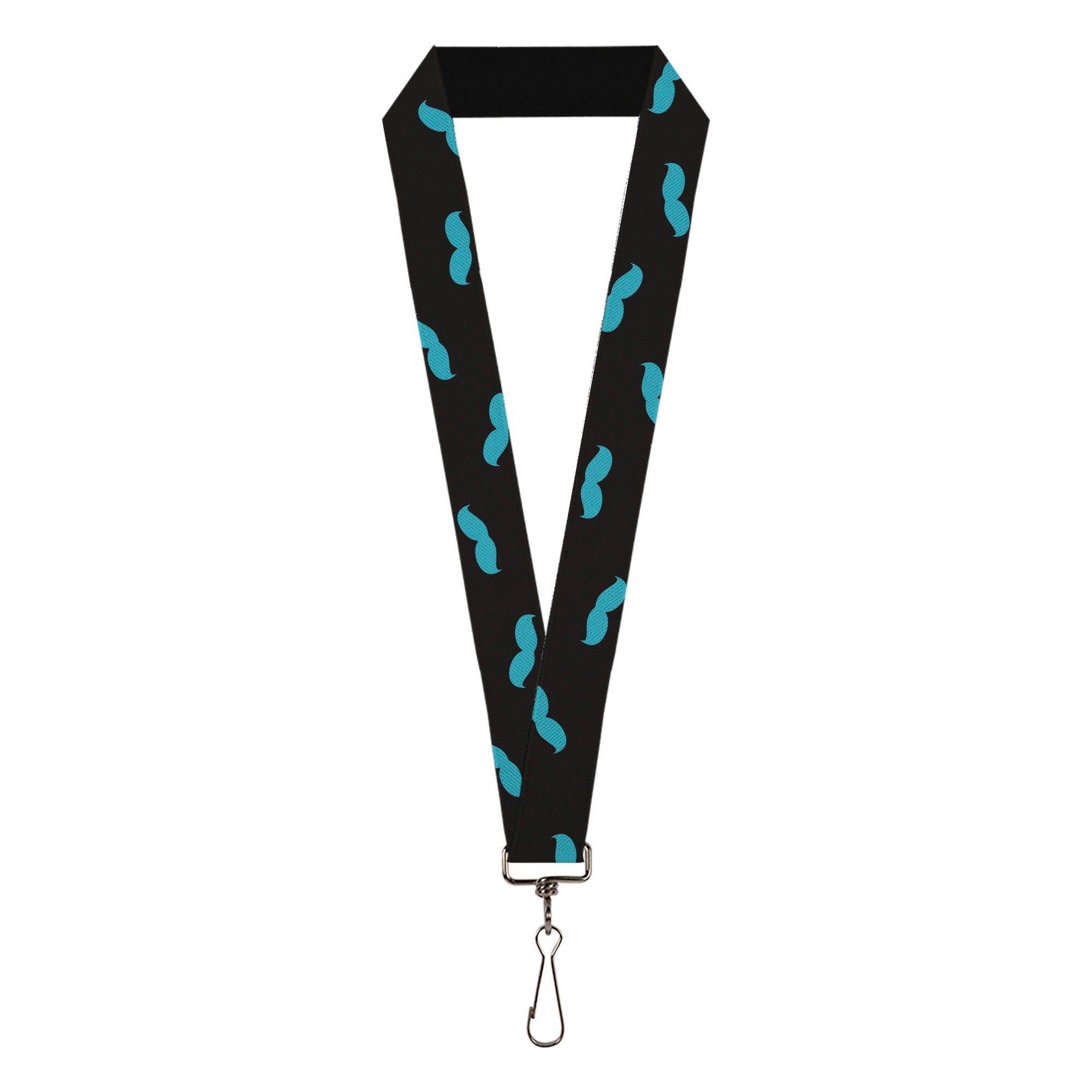 Lanyard - 1.0" - Mustaches Scattered Black Turquoise Lanyards Buckle-Down