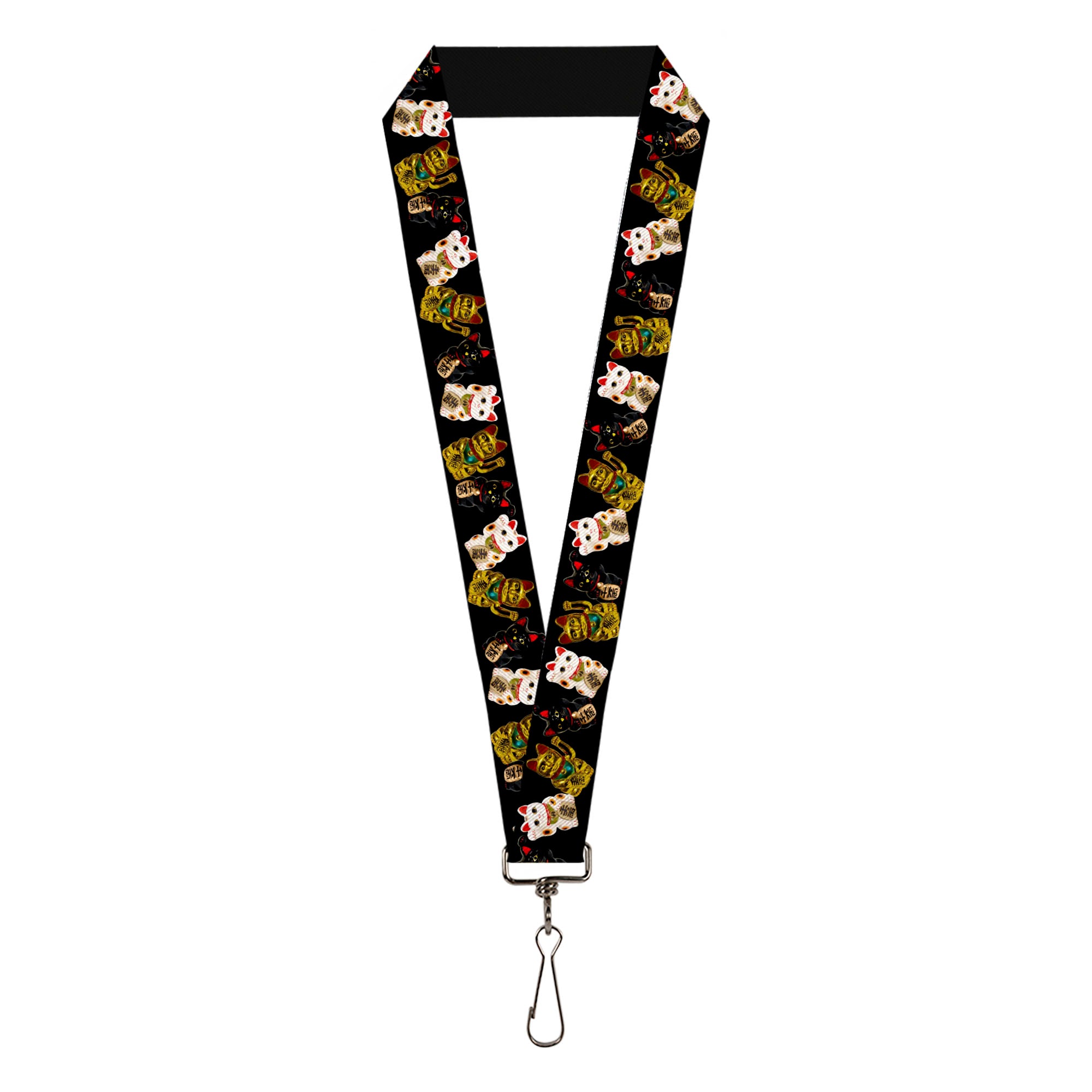 Lanyard - 1.0" - Maneki Neko Lucky Cats Gold Black White Lanyards Buckle-Down