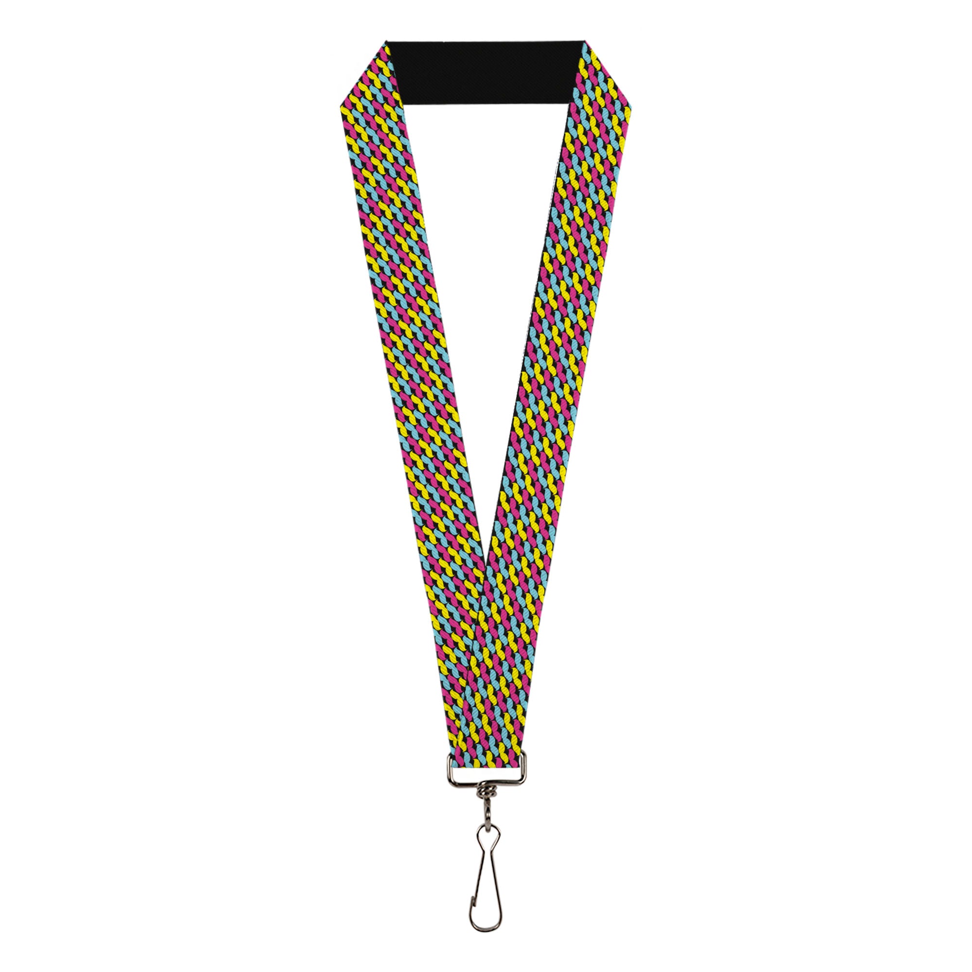Lanyard - 1.0" - Mustache Monogram Black Fuchsia Turquoise Yellow Lanyards Buckle-Down