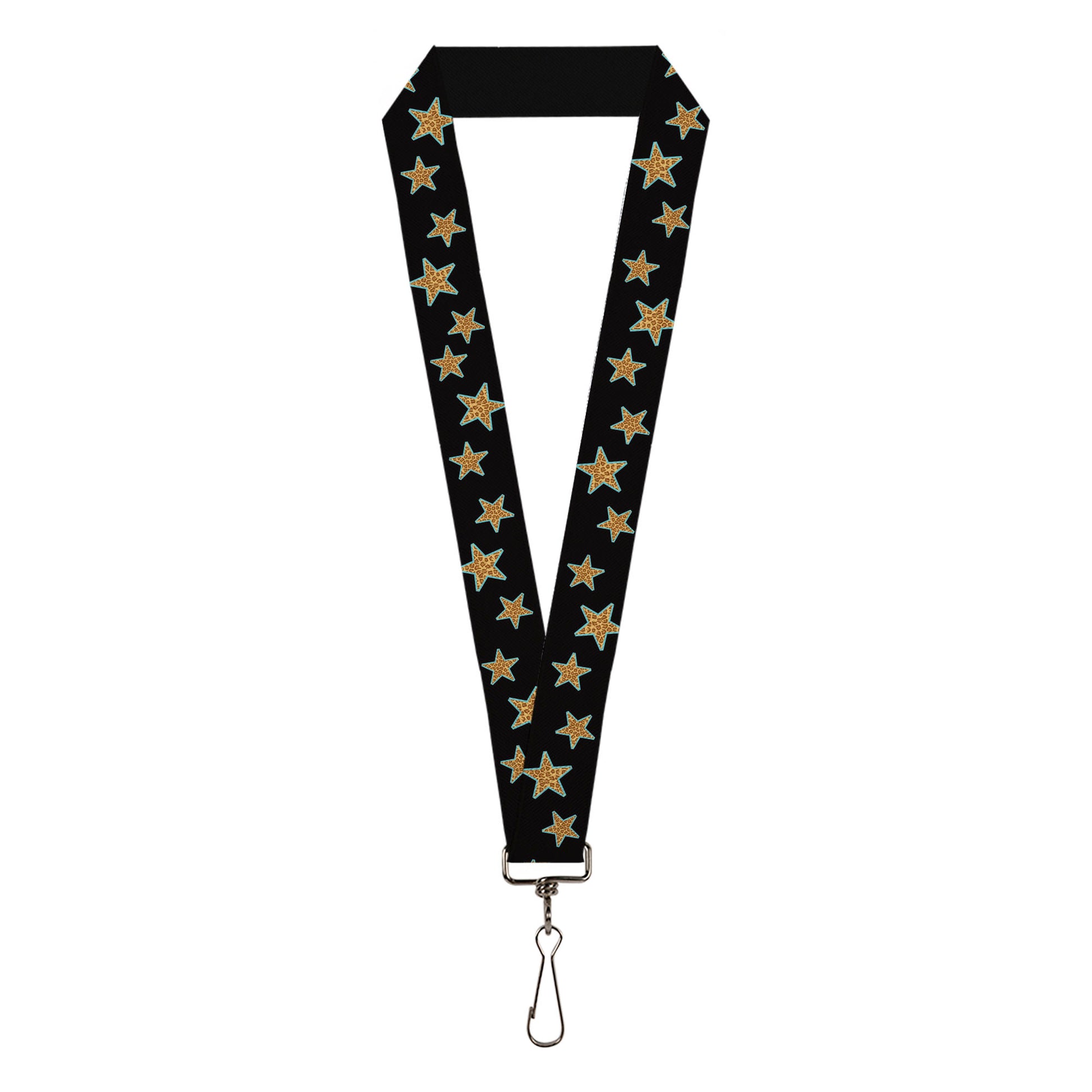 buckle down Lanyard - 1.0" - Multi Stars Black Leopard Baby Blue Outline