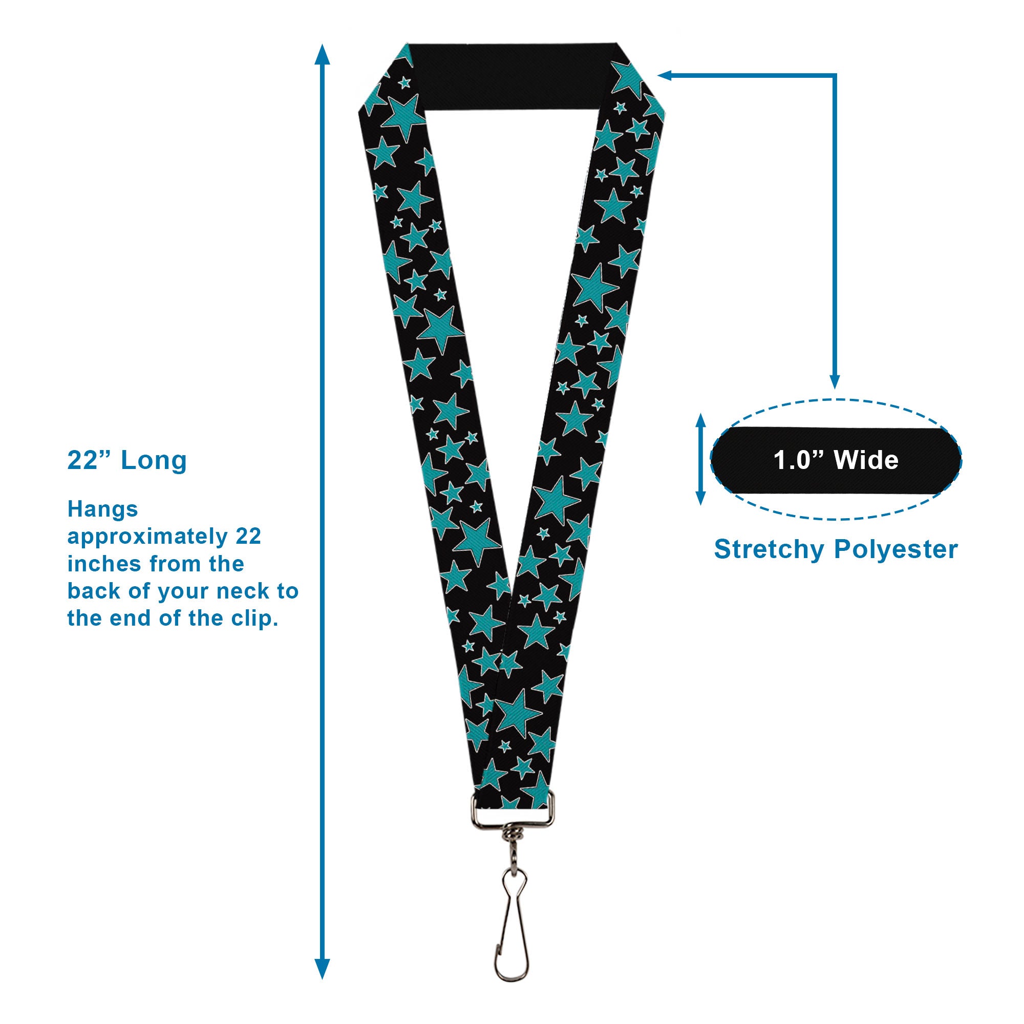 Lanyard - 1.0" - Multi Stars Black Turquoise Lanyards Buckle-Down