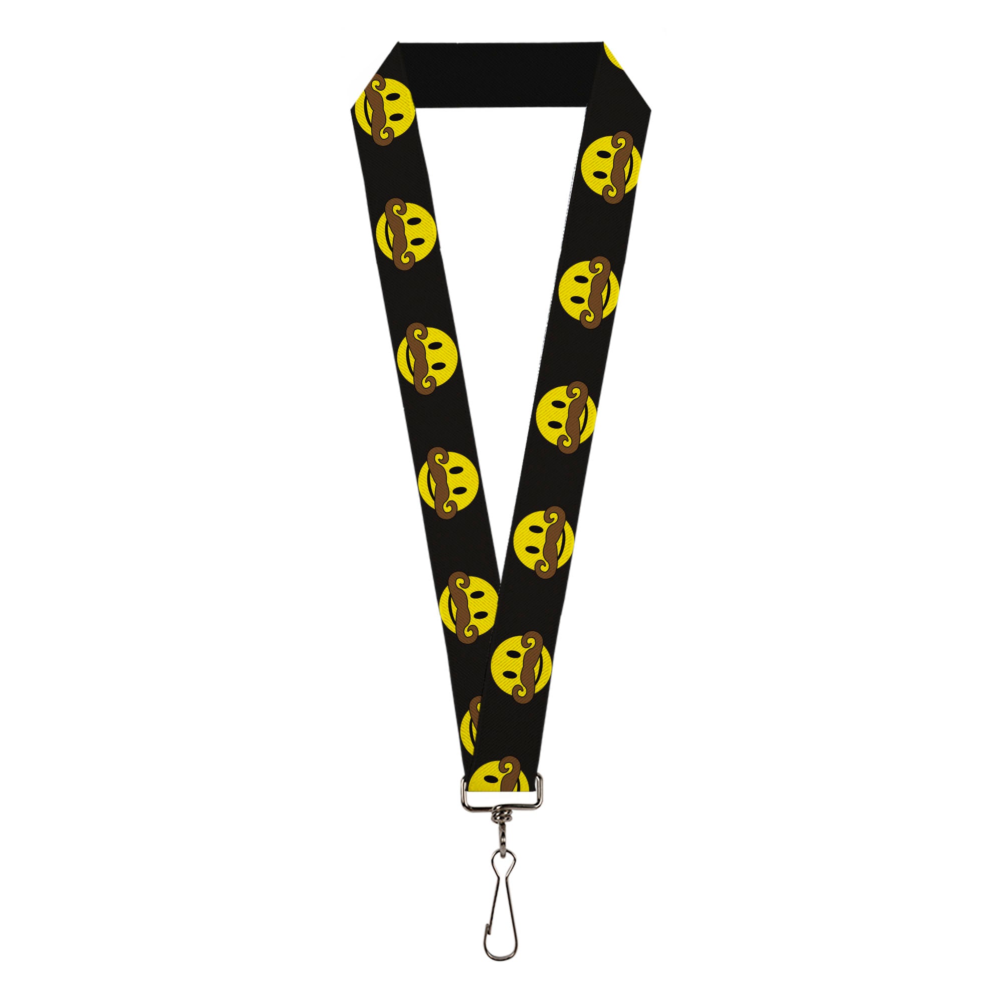 Lanyard - 1.0" - Mustache Happy Face Black Yellow Brown Lanyards Buckle-Down