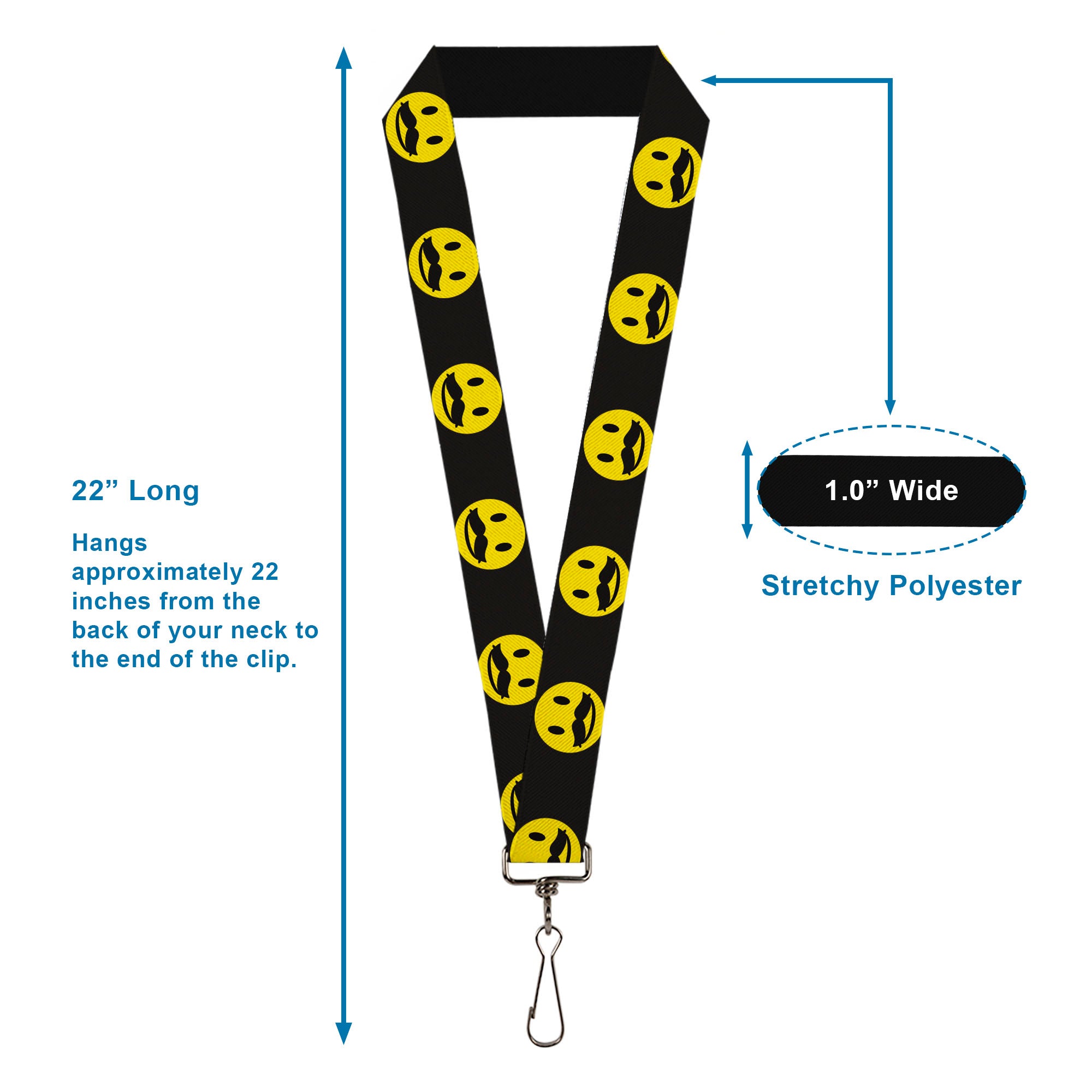 Lanyard - 1.0" - Mustache Happy Face2 Black Yellow Black Lanyards Buckle-Down