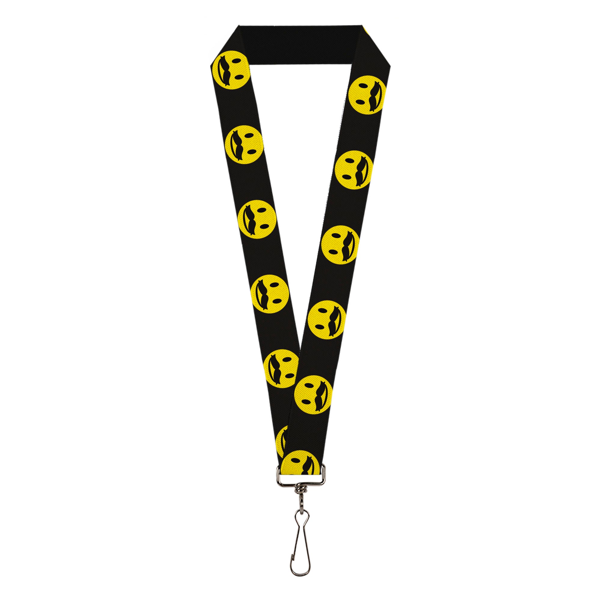 Lanyard - 1.0" - Mustache Happy Face2 Black Yellow Black Lanyards Buckle-Down