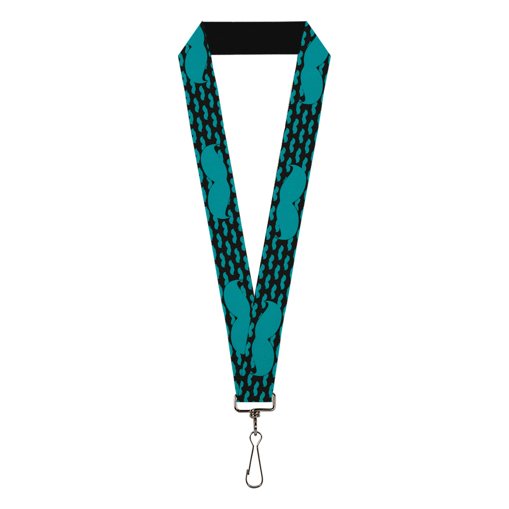 Lanyard - 1.0" - Mustaches Mini Single Repeat Black Turquoise Lanyards Buckle-Down