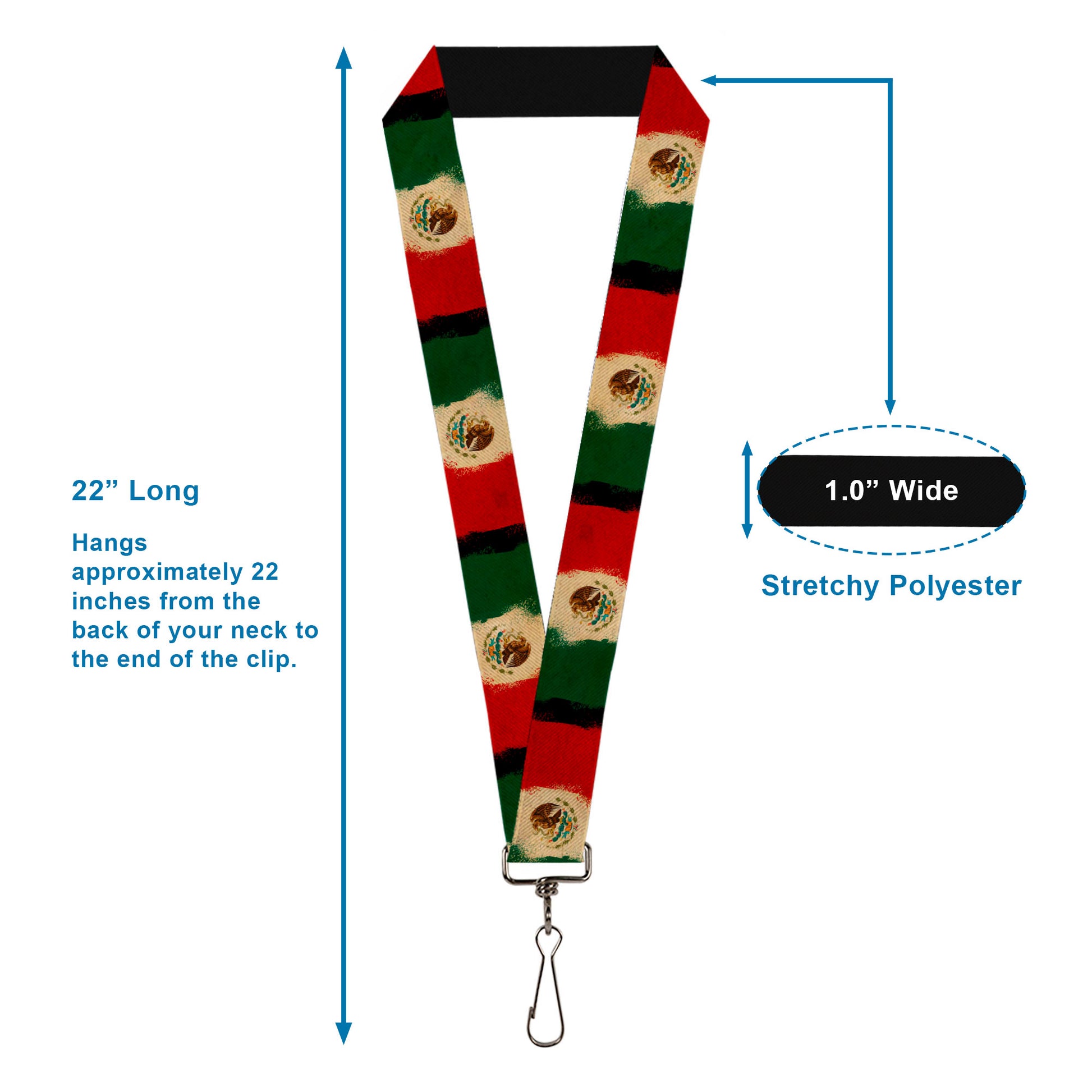 Lanyard - 1.0" - Mexico Flag Distressed Painting Lanyards Buckle-Down