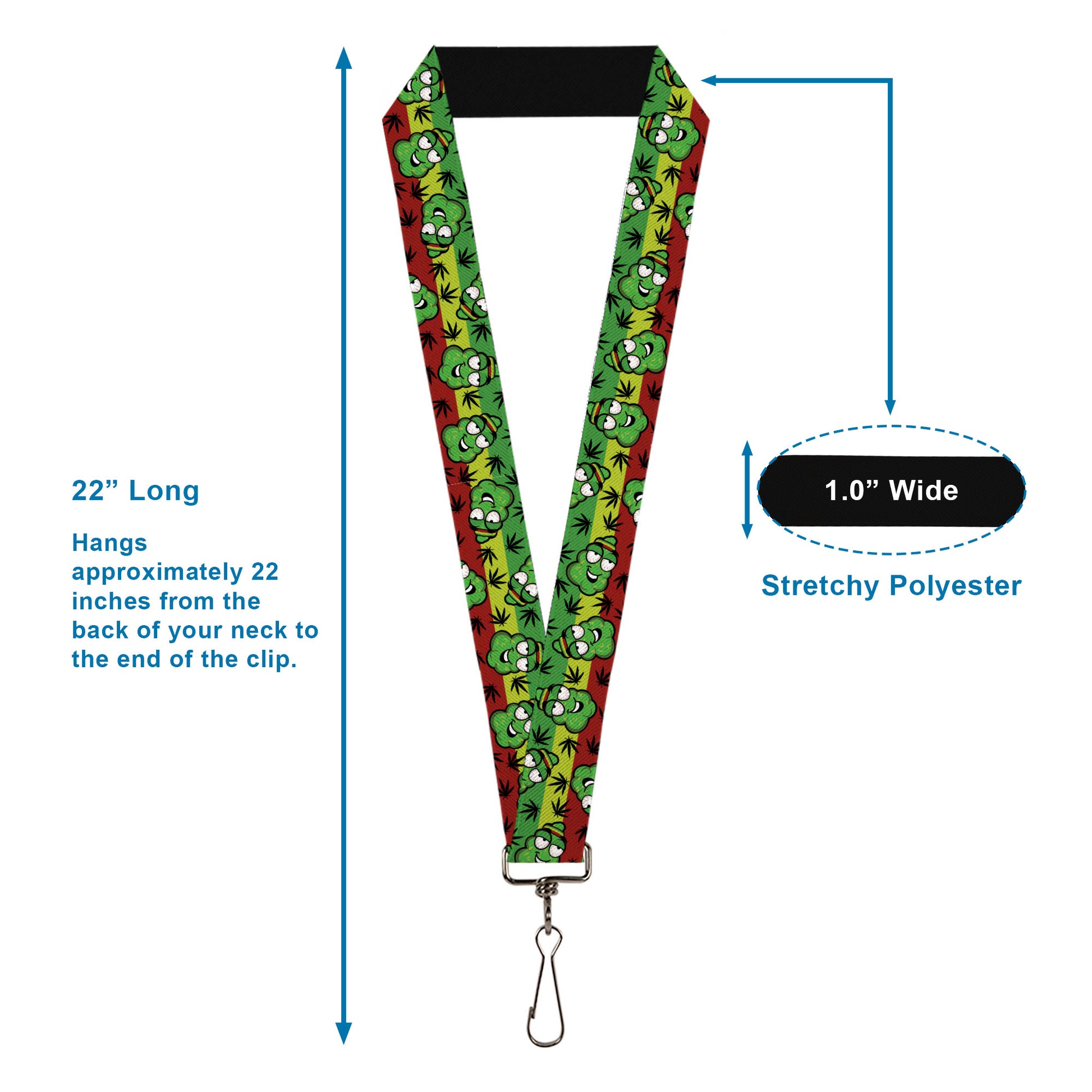 Buckle-Down Lanyard - Marijuana Nugs/Leaves Cartoon Rasta/Black Lanyards Buckle-Down
