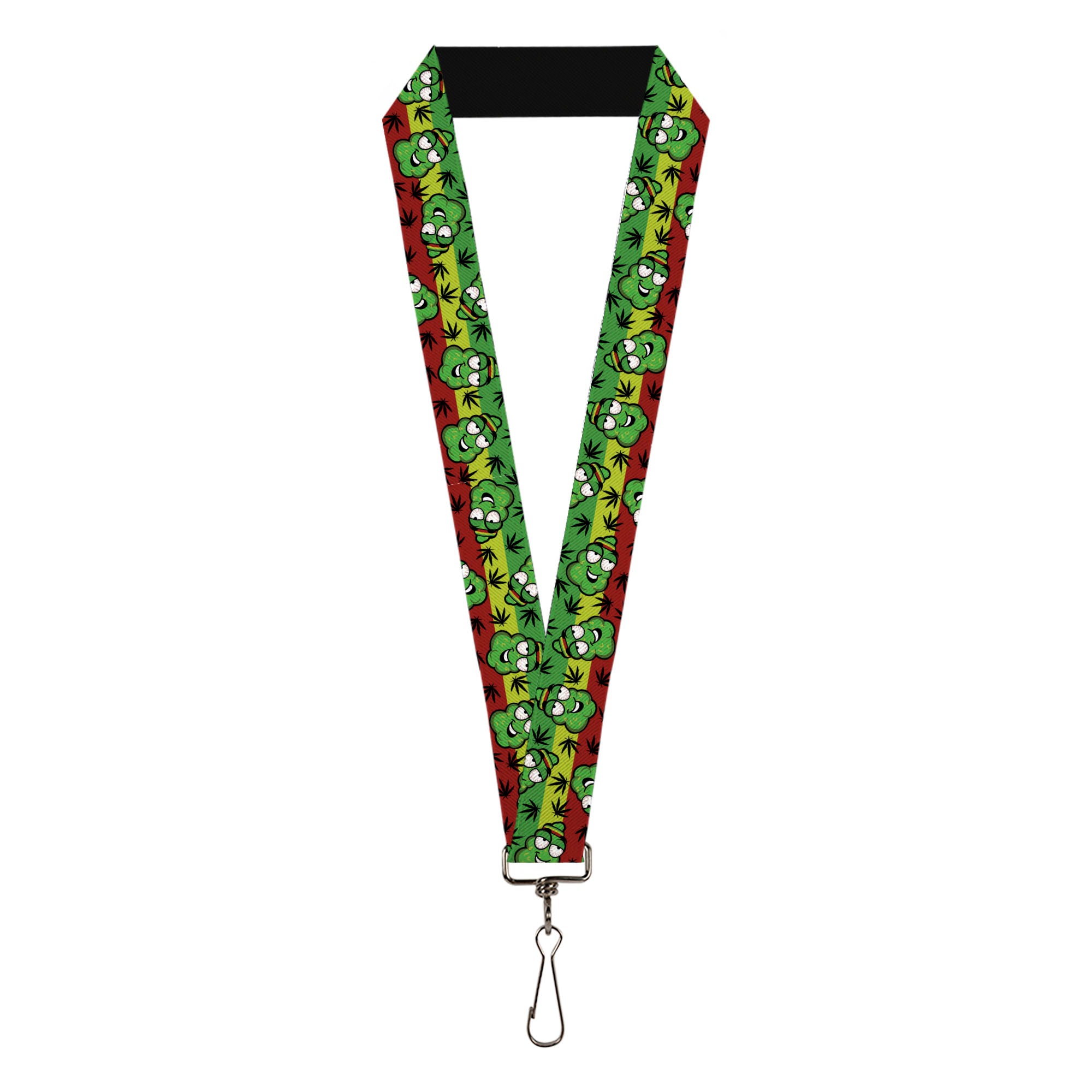 Buckle-Down Lanyard - Marijuana Nugs/Leaves Cartoon Rasta/Black Lanyards Buckle-Down