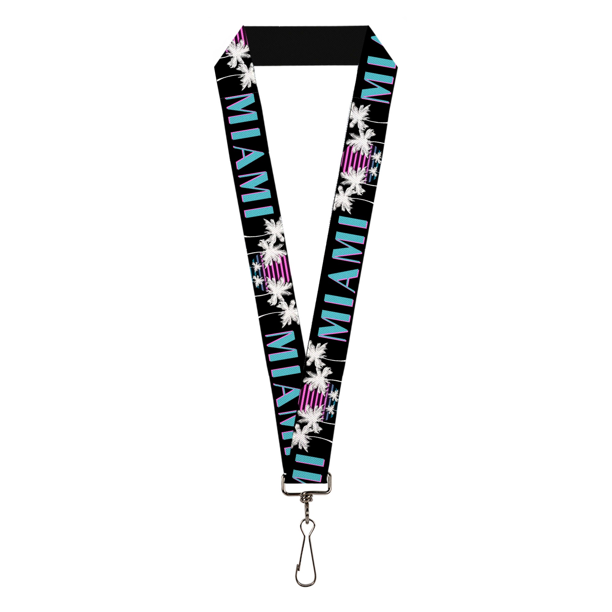 Lanyard - 1.0" - MIAMI Palm Trees Black White Pink Teal Lanyards Buckle-Down