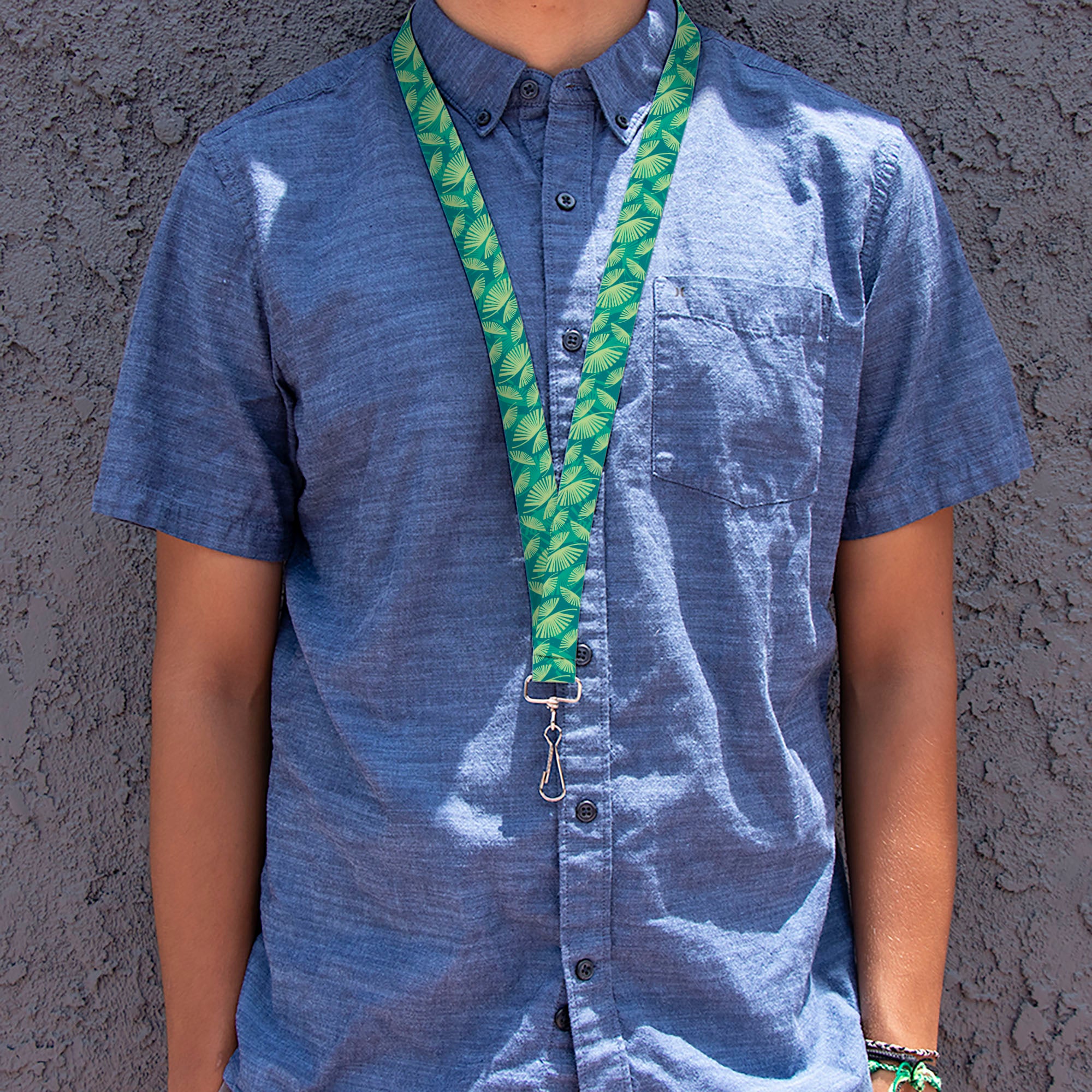 Lanyard - 1.0" - Palm Leaves Stacked Pastel Greens Lanyards Buckle-Down