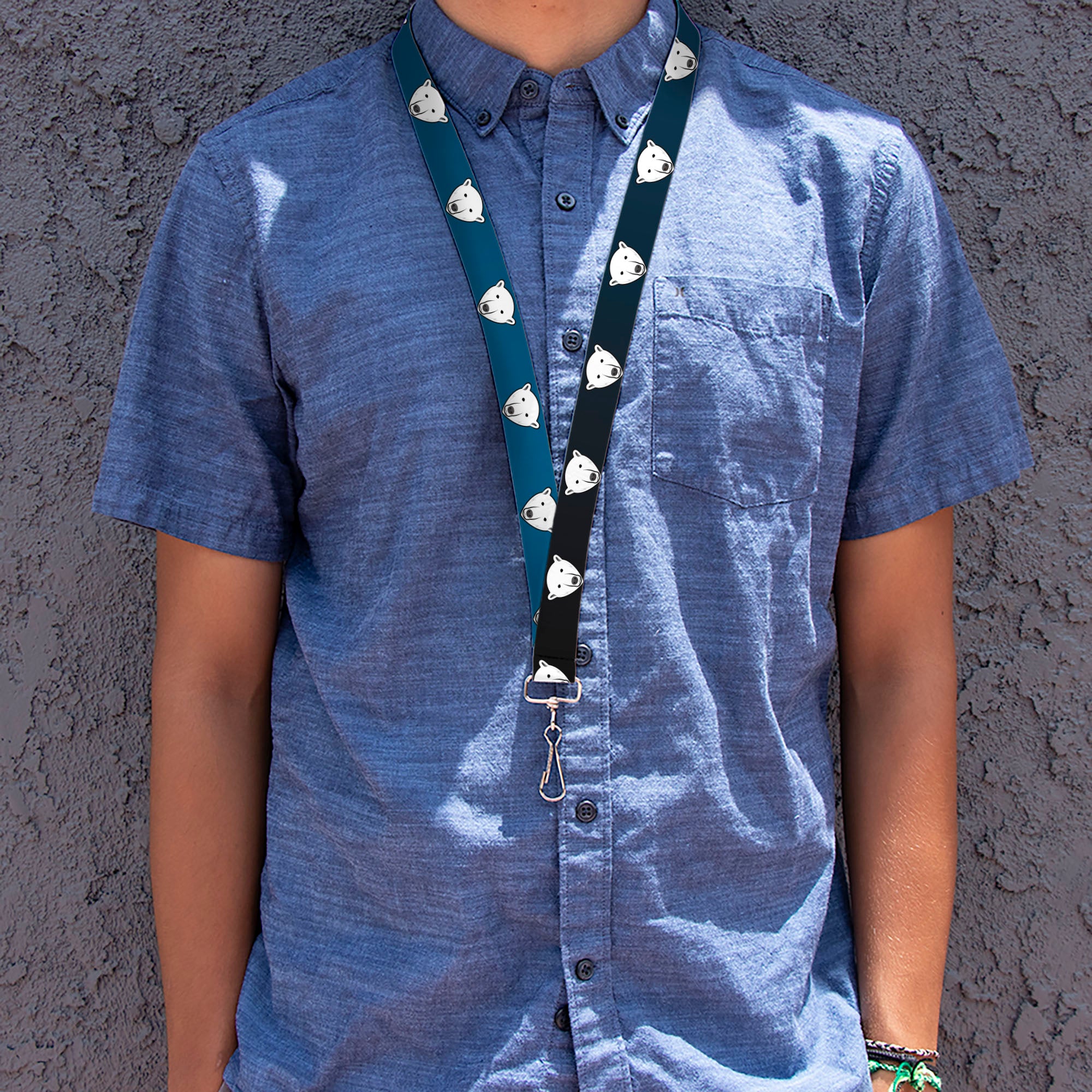 Lanyard - 1.0" - Polar Bear Repeat Black Blue Fade Lanyards Buckle-Down