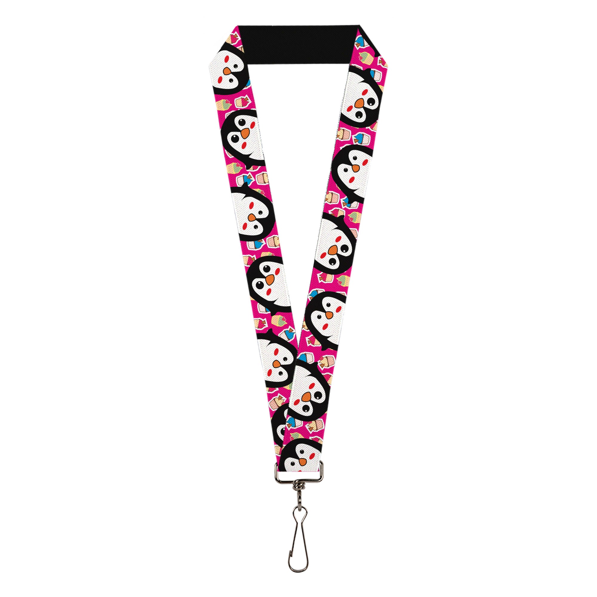 Lanyard - 1.0" - Penguins w Cupcakes Fuchsia Multi Color Lanyards Buckle-Down