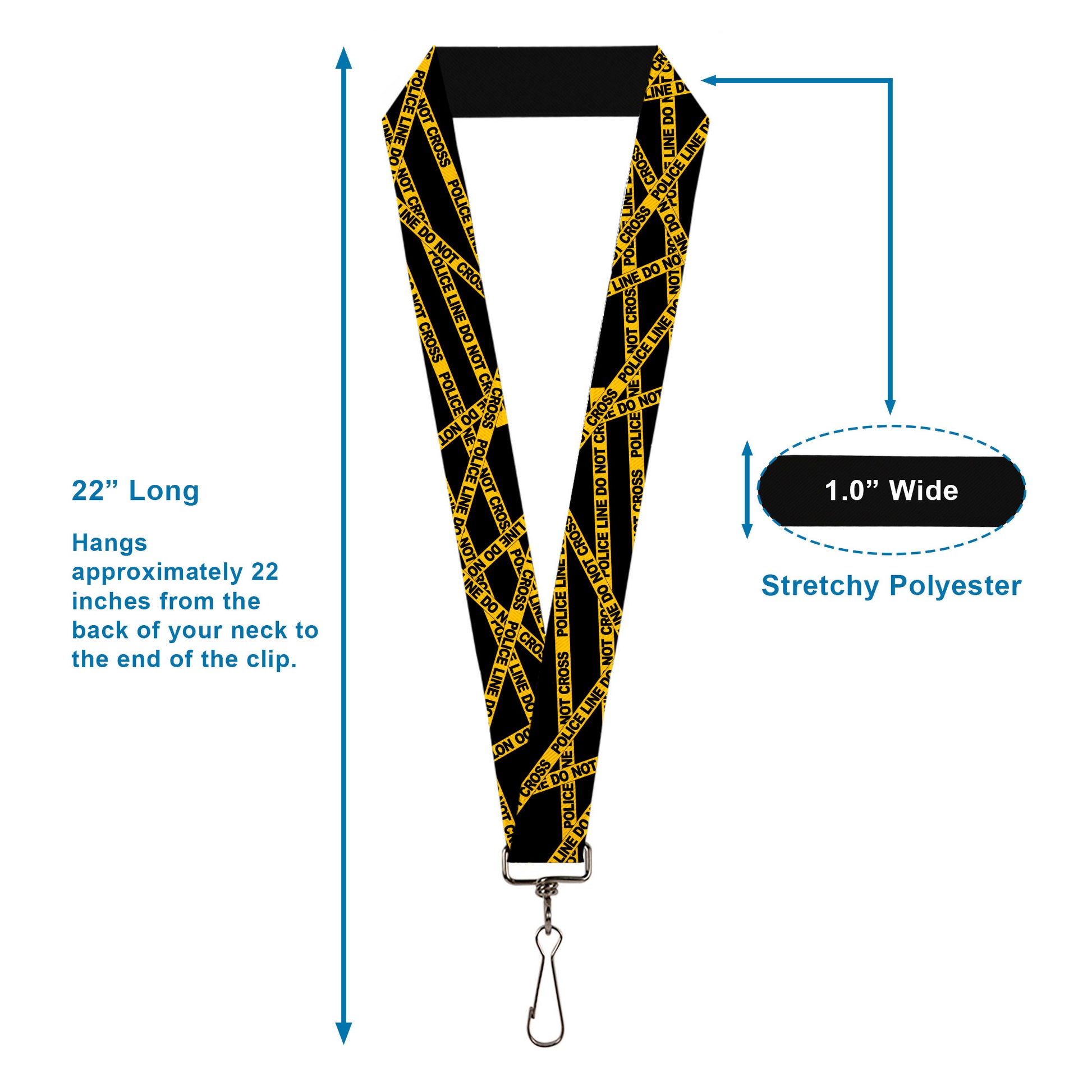 Lanyard - 1.0" - Police Line Black Yellow Lanyards Buckle-Down