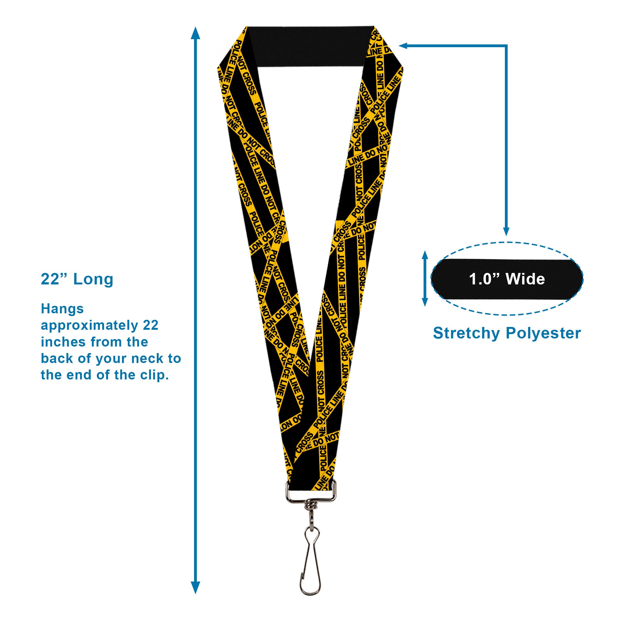 Lanyard - 1.0" - Police Line Black Yellow Lanyards Buckle-Down