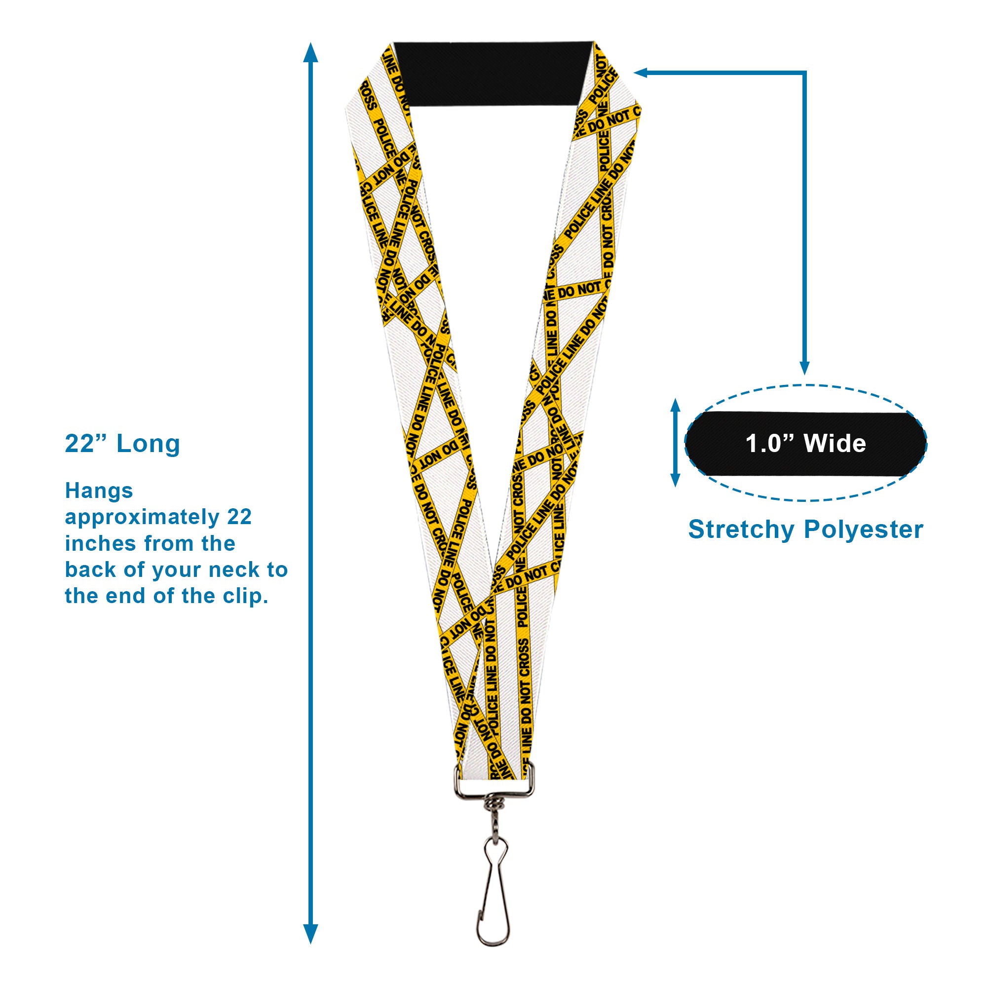 Lanyard - 1.0" - Police Line White Yellow Lanyards Buckle-Down