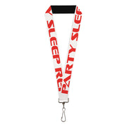 Buckle-Down Lanyard - PARTY-SLEEP-REPEAT White/Red Lanyards Buckle-Down