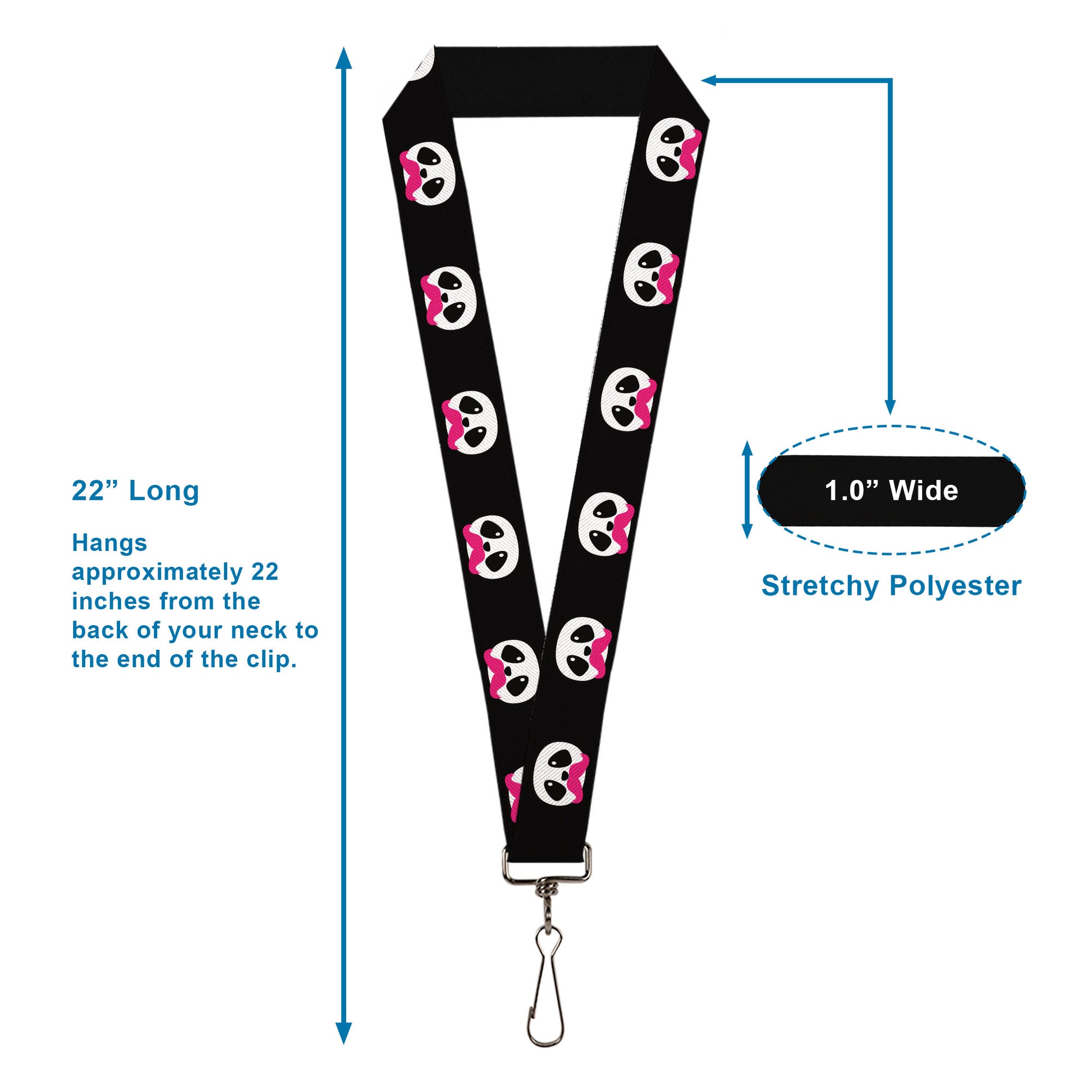 Lanyard - 1.0" - Panda Face w Pink Mustache Lanyards Buckle-Down