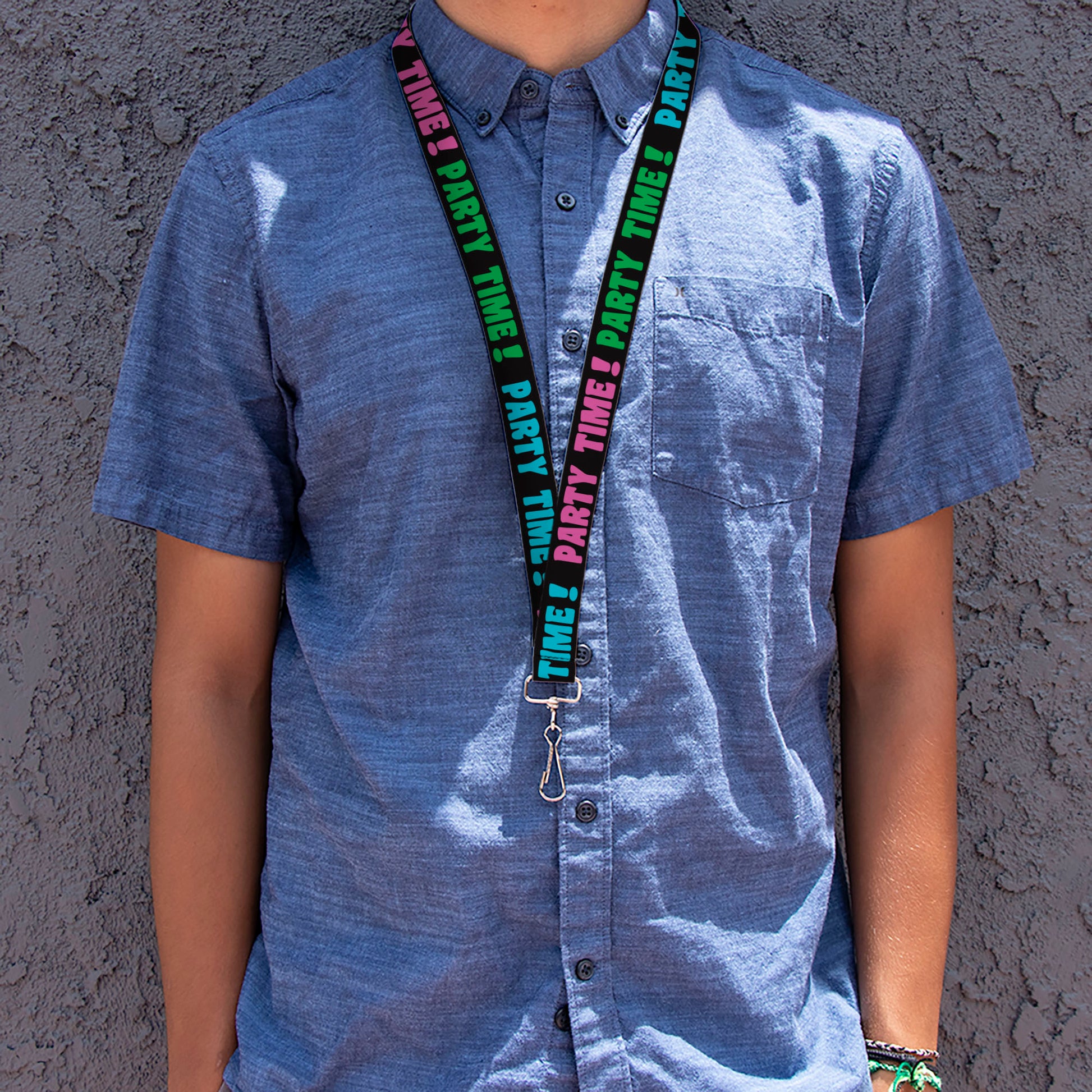 Lanyard - 1.0" - PARTY TIME! Black Green Turquoise Fuchsia Lanyards Buckle-Down
