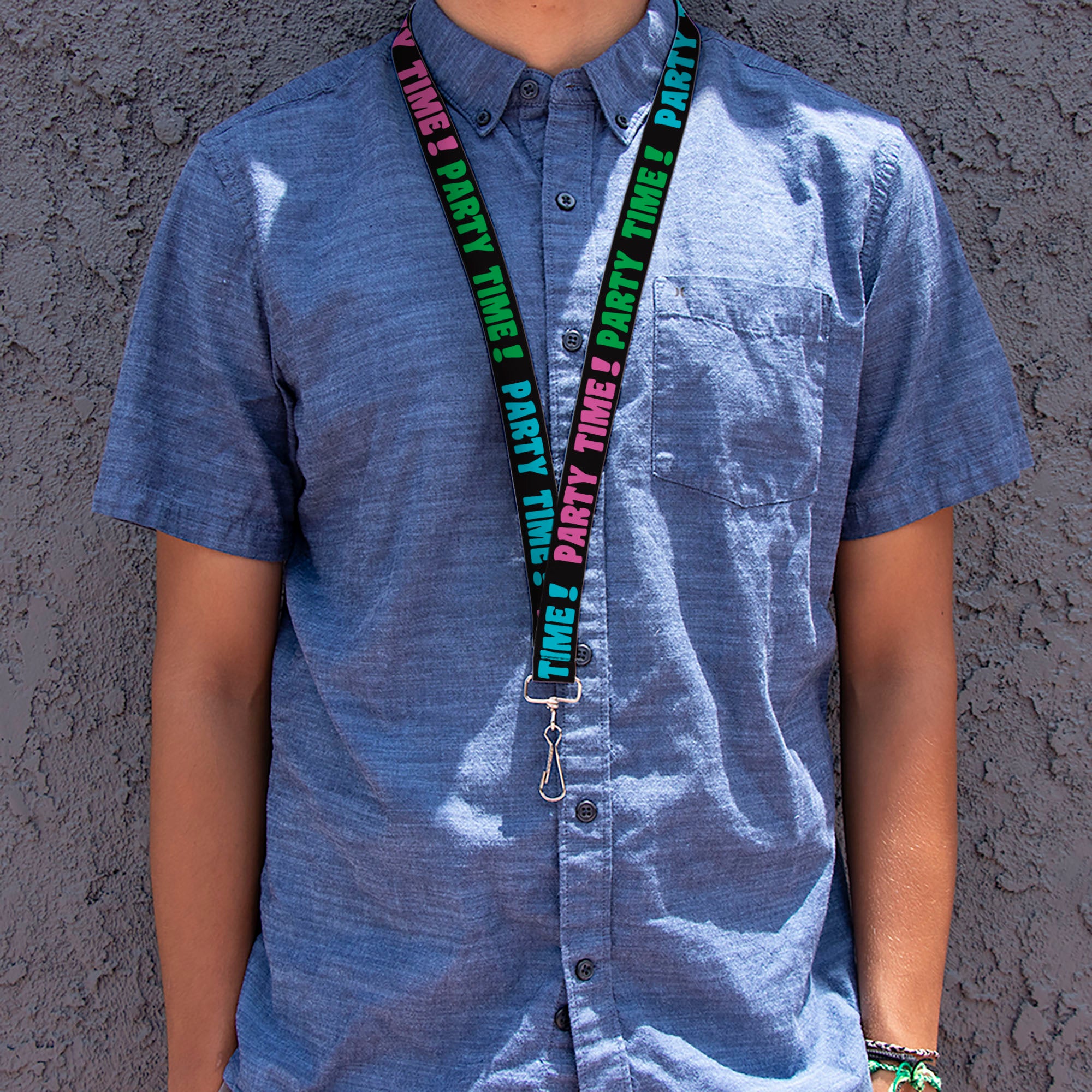 Lanyard - 1.0" - PARTY TIME! Black Green Turquoise Fuchsia Lanyards Buckle-Down