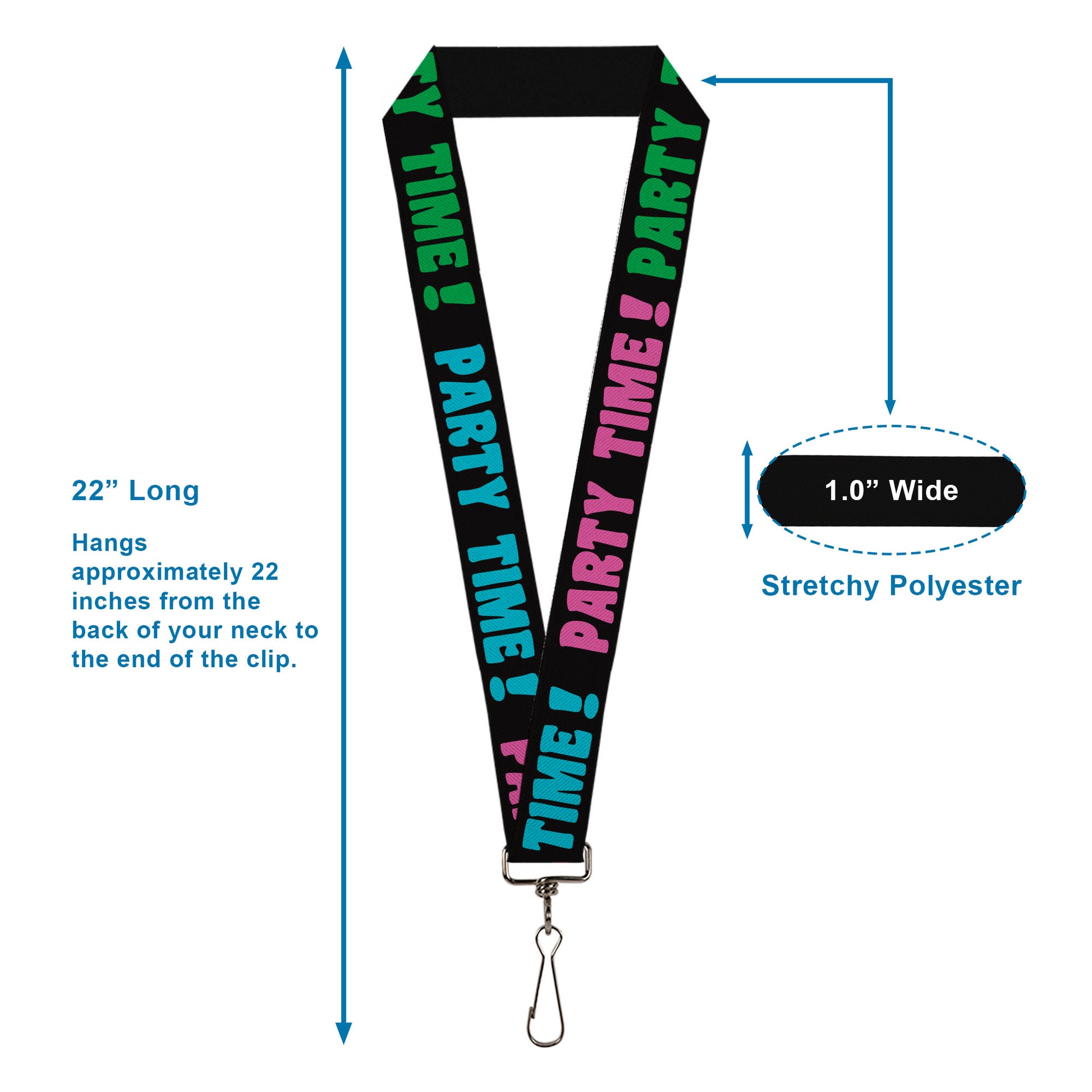 Lanyard - 1.0" - PARTY TIME! Black Green Turquoise Fuchsia Lanyards Buckle-Down