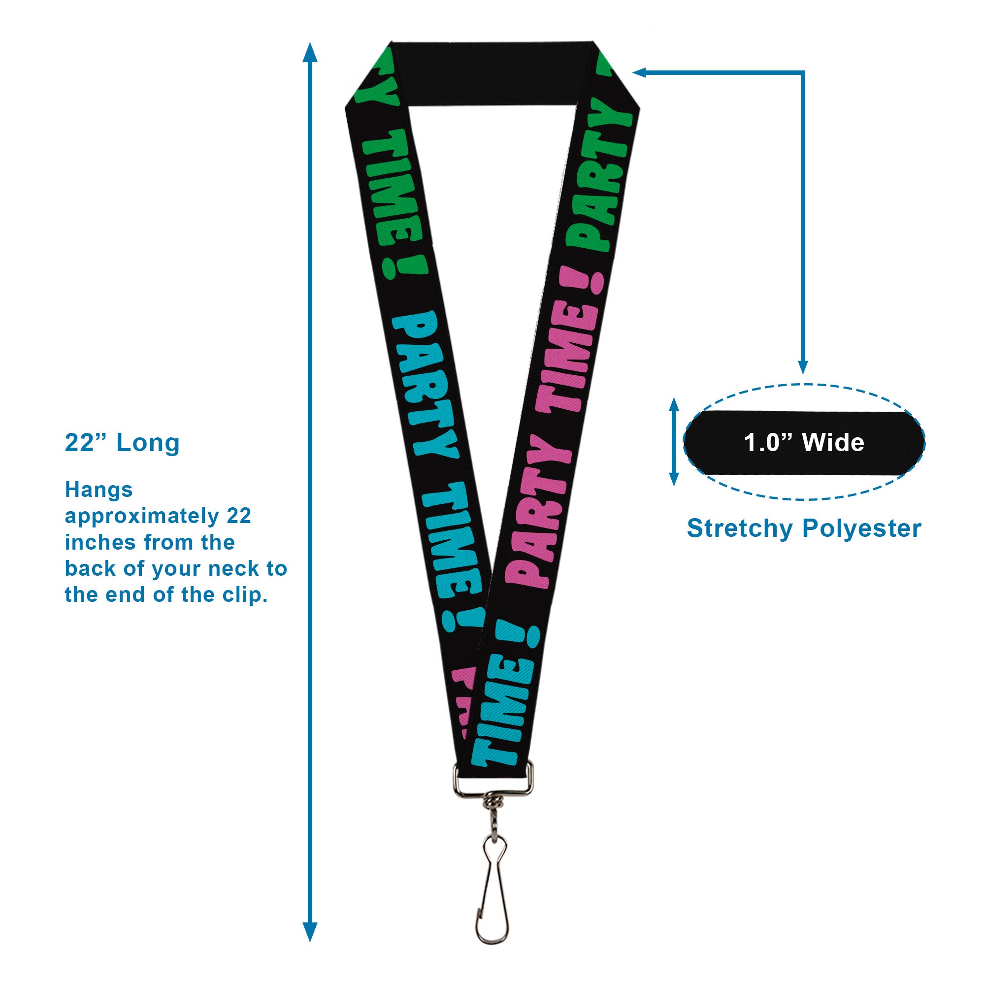 Lanyard - 1.0" - PARTY TIME! Black Green Turquoise Fuchsia Lanyards Buckle-Down