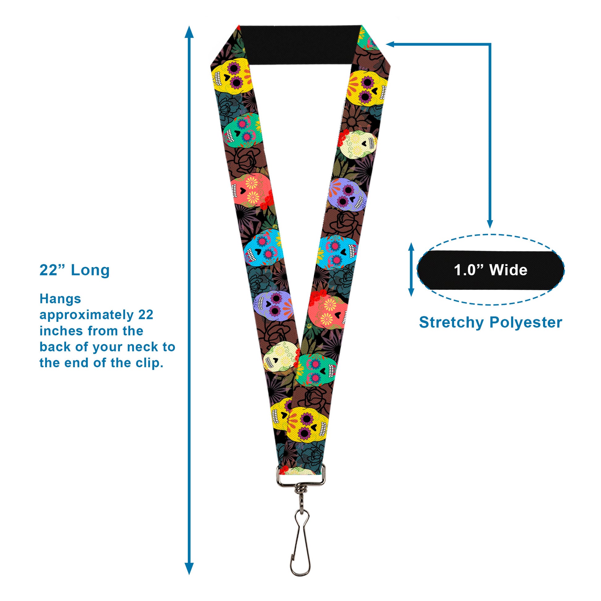 Lanyard - 1.0" - Painted Sugar Skulls & Flowers Collage Lanyards Buckle-Down
