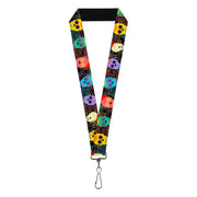 Lanyard - 1.0" - Painted Sugar Skulls & Flowers Collage Lanyards Buckle-Down