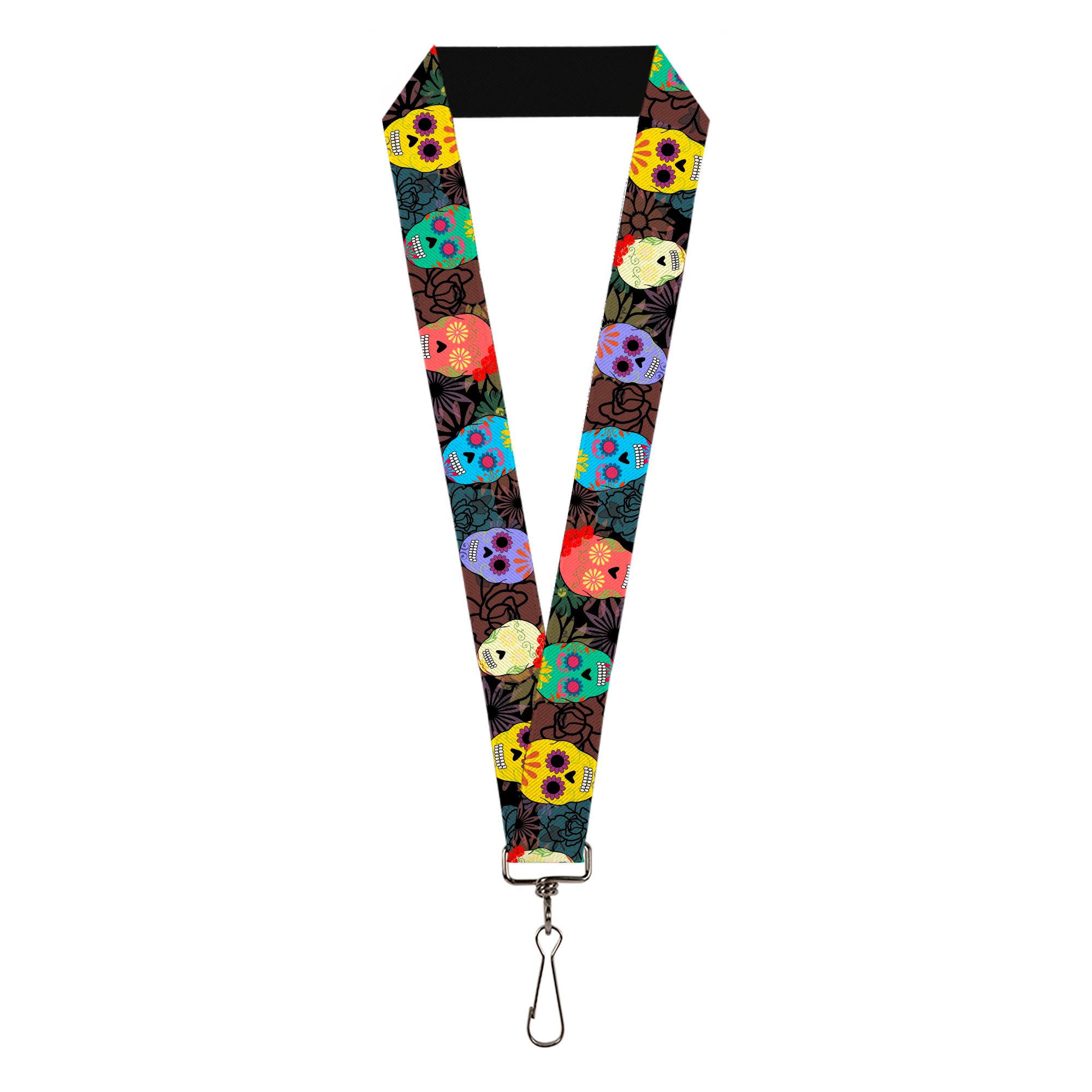 Lanyard - 1.0" - Painted Sugar Skulls & Flowers Collage Lanyards Buckle-Down