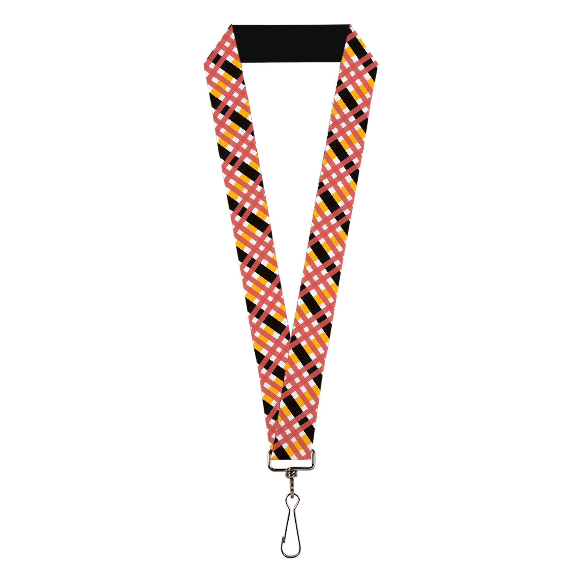 Lanyard - 1.0" - Plaid X White Gold Black Pink Lanyards Buckle-Down