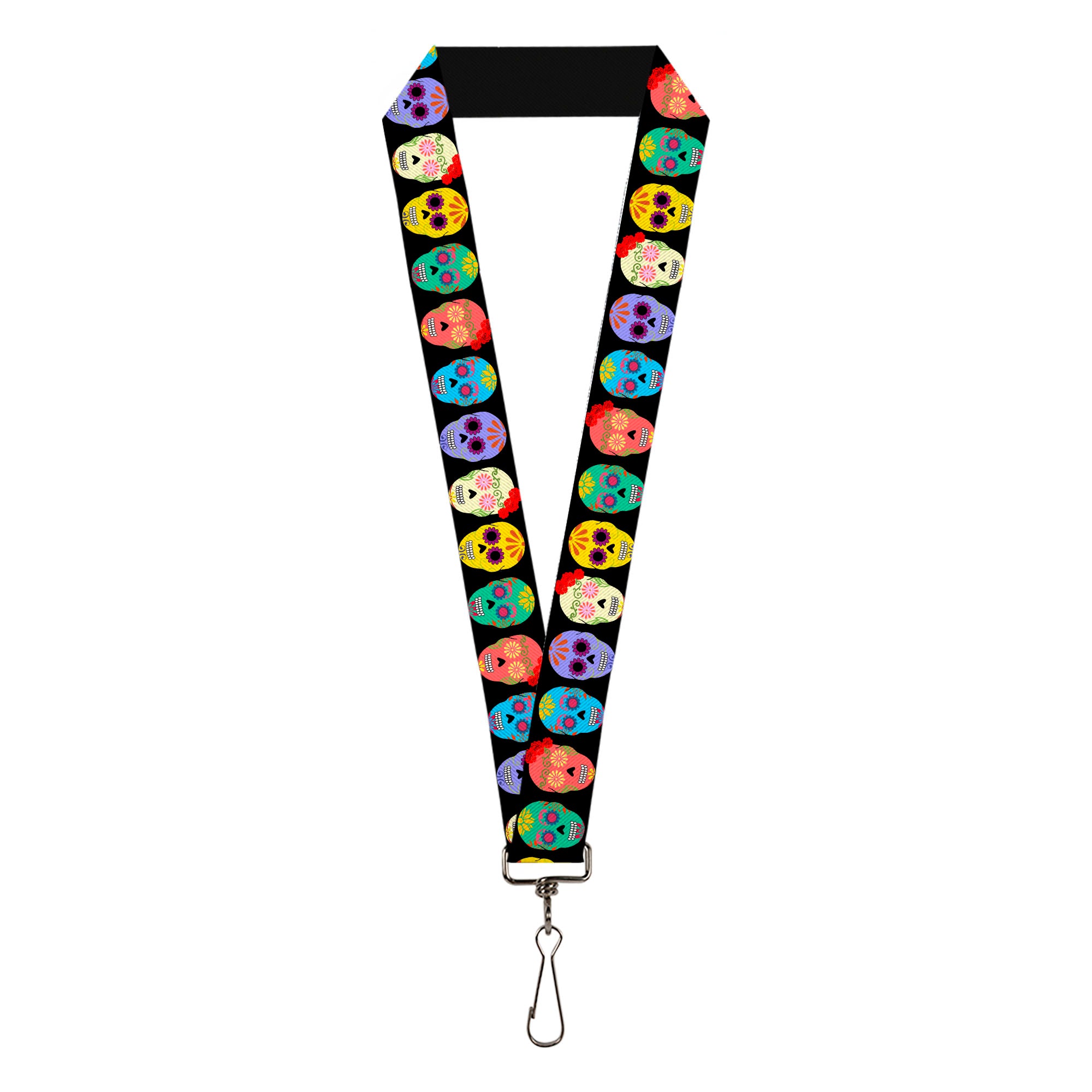 Lanyard - 1.0" - Painted Sugar Skulls Black Multi Color Lanyards Buckle-Down
