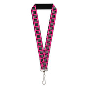 Lanyard - 1.0" - Plaid Black Gray Fuchsia Lanyards Buckle-Down