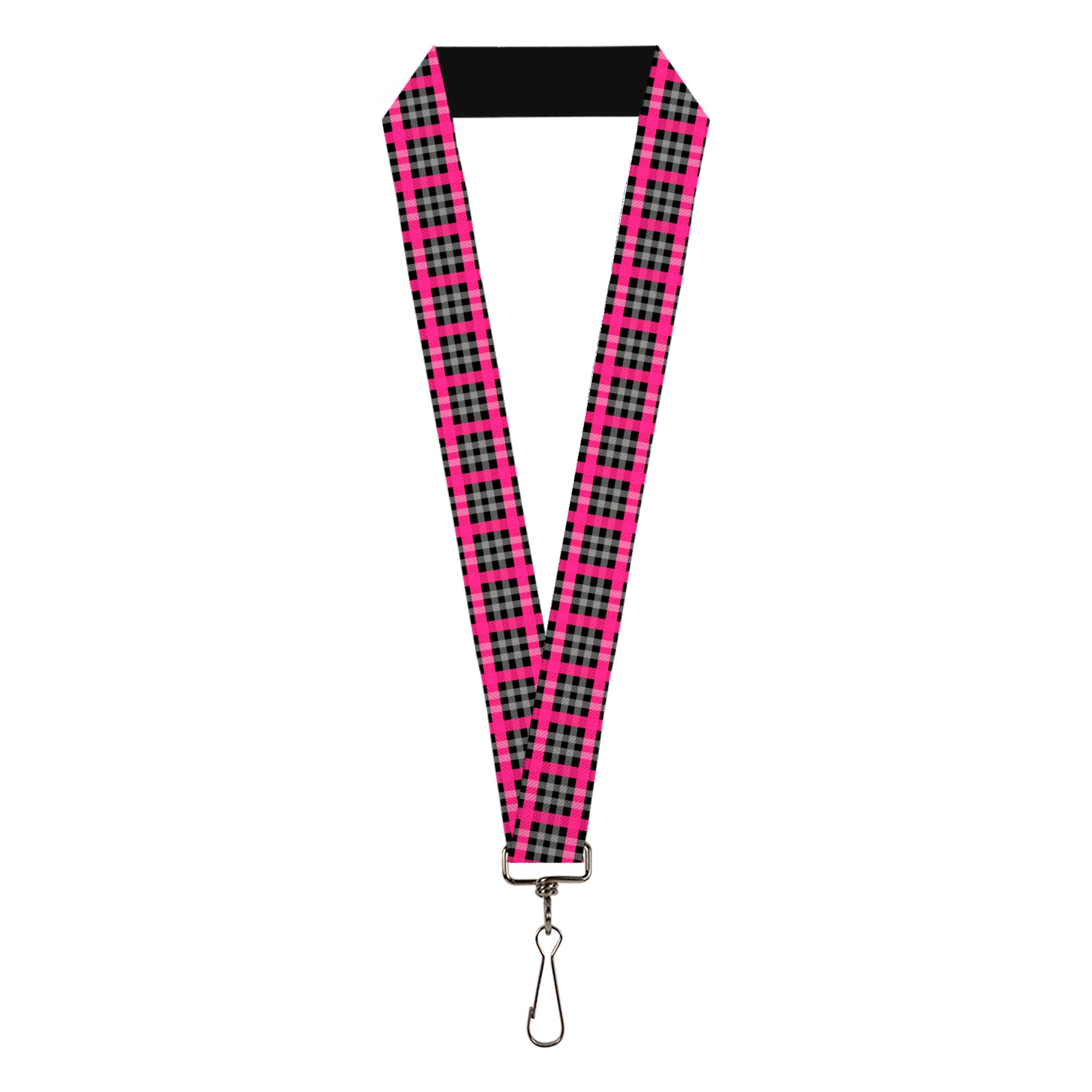 Lanyard - 1.0" - Plaid Black Gray Fuchsia Lanyards Buckle-Down