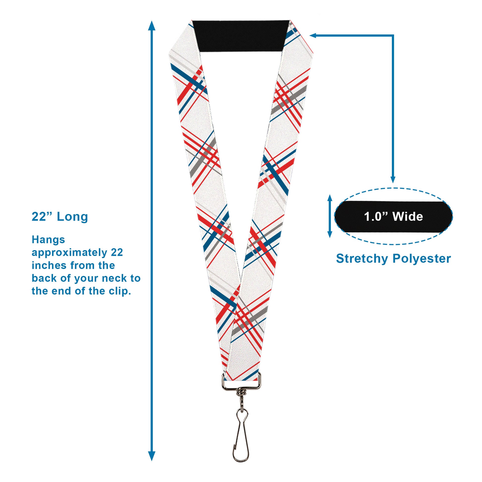 Lanyard - 1.0" - Plaid X White Red Turquoise Gray Lanyards Buckle-Down