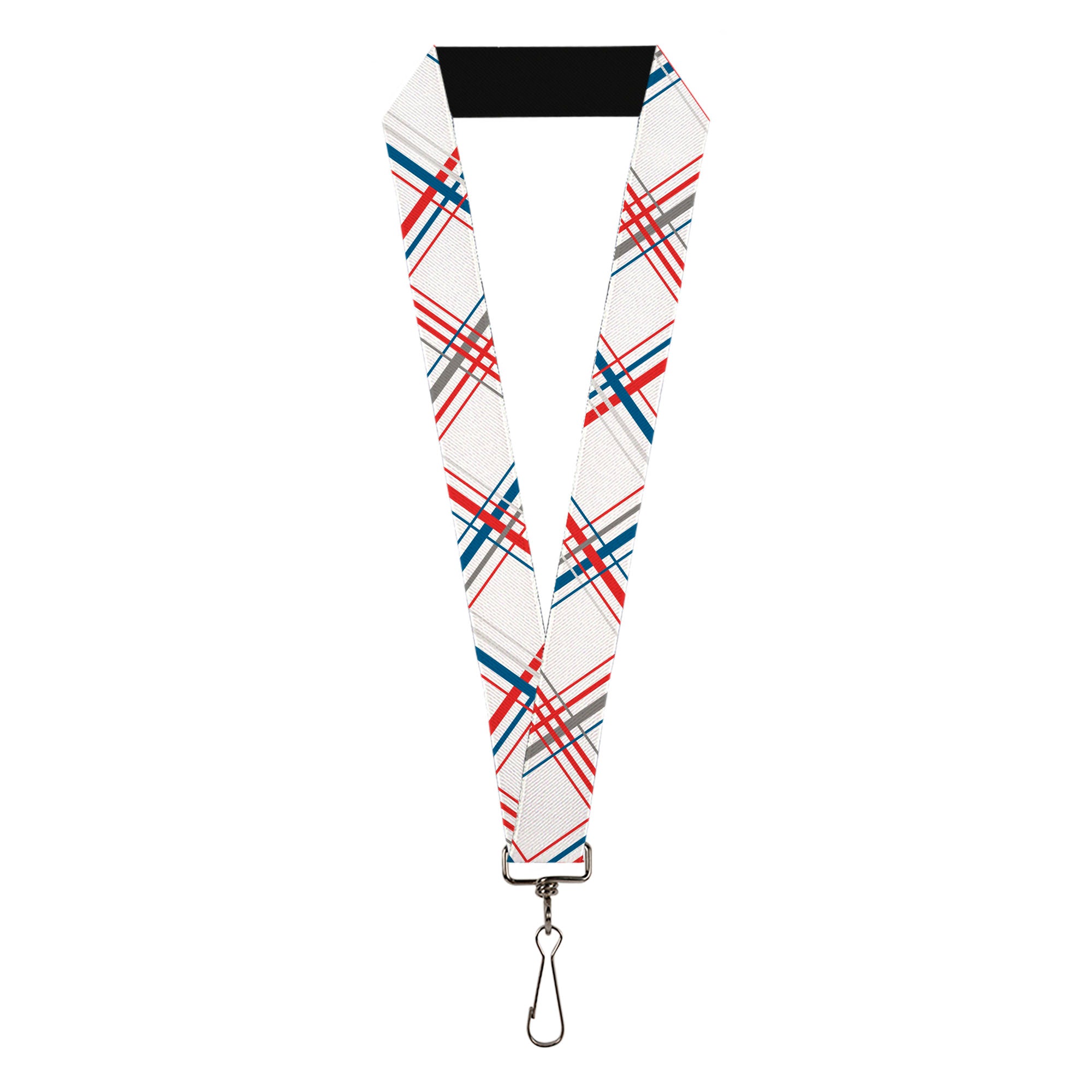 Lanyard - 1.0" - Plaid X White Red Turquoise Gray Lanyards Buckle-Down