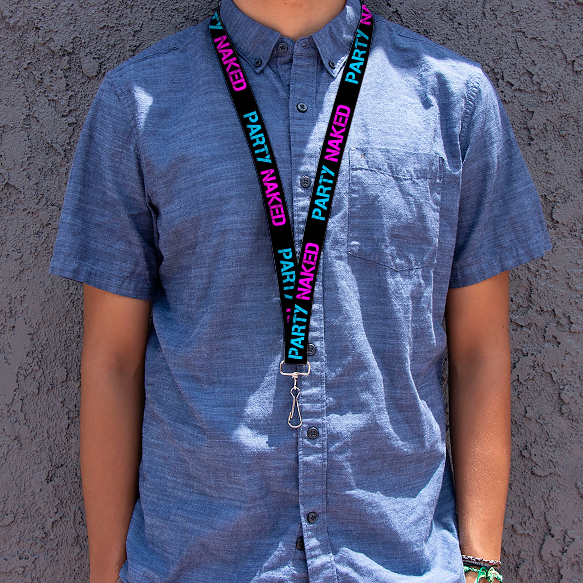 Buckle-Down Lanyard - PARTY NAKED Black/Turquoise/Fuchsia Lanyards Buckle-Down