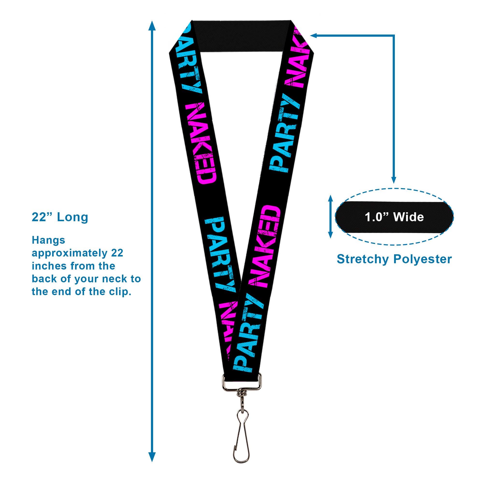 Buckle-Down Lanyard - PARTY NAKED Black/Turquoise/Fuchsia Lanyards Buckle-Down