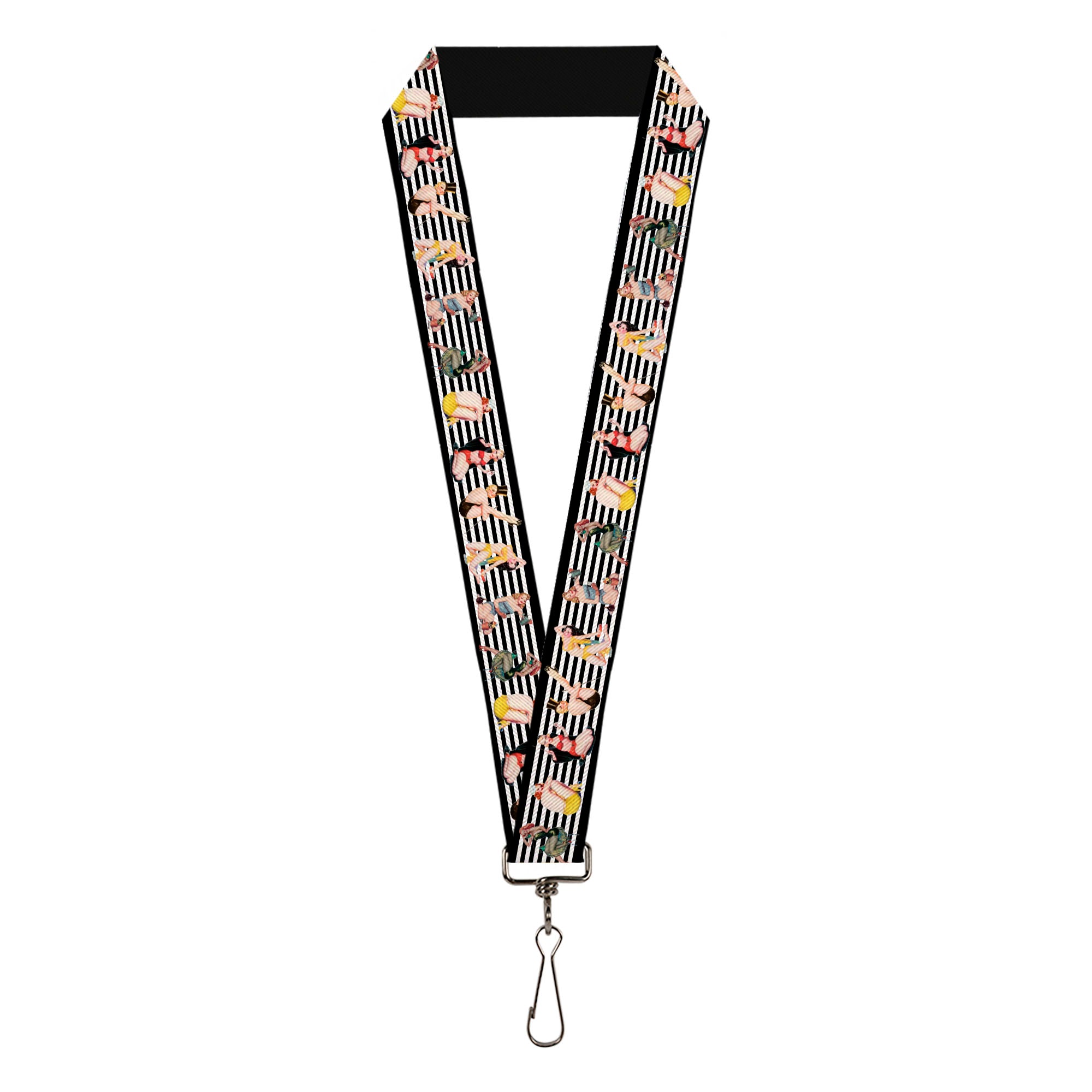 Lanyard - 1.0" - Pin Up Girl Poses Stripe Black White Lanyards Buckle-Down