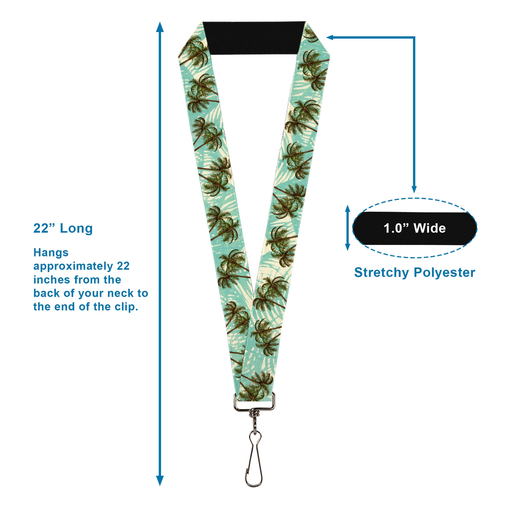 Lanyard - 1.0" - Palm Trees Swaying Tan Teal Lanyards Buckle-Down