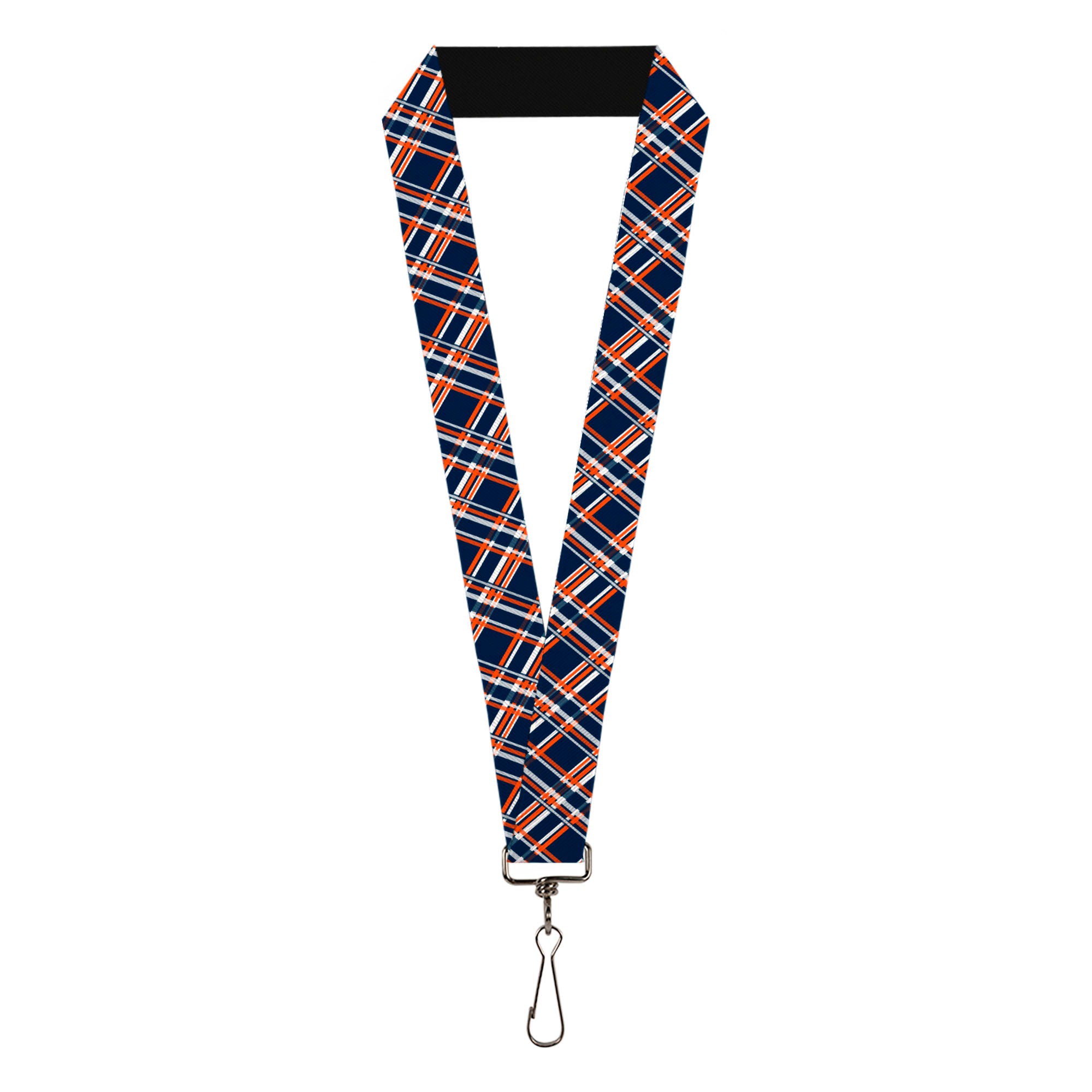Lanyard - 1.0" - Plaid X3 Navy Orange White Lanyards Buckle-Down