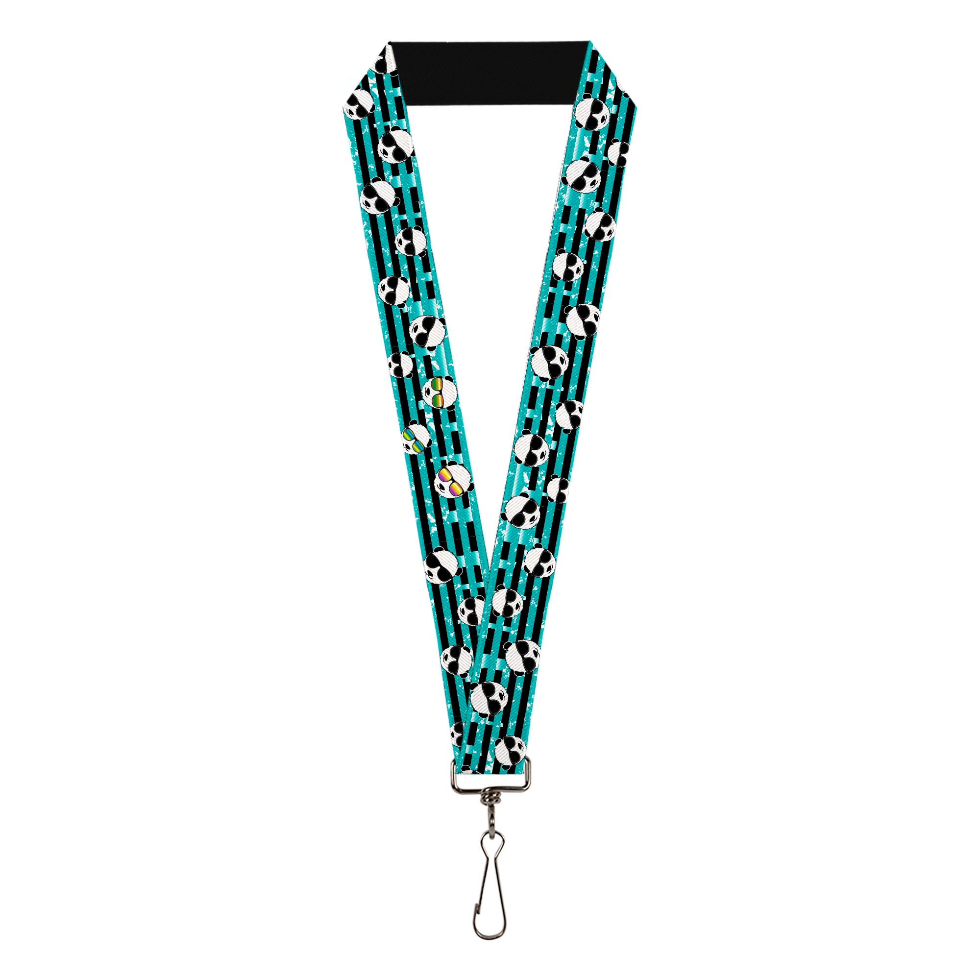 Lanyard - 1.0" - Multi Panda w Sunglasses Stripe Turquoise Black Lanyards Buckle-Down