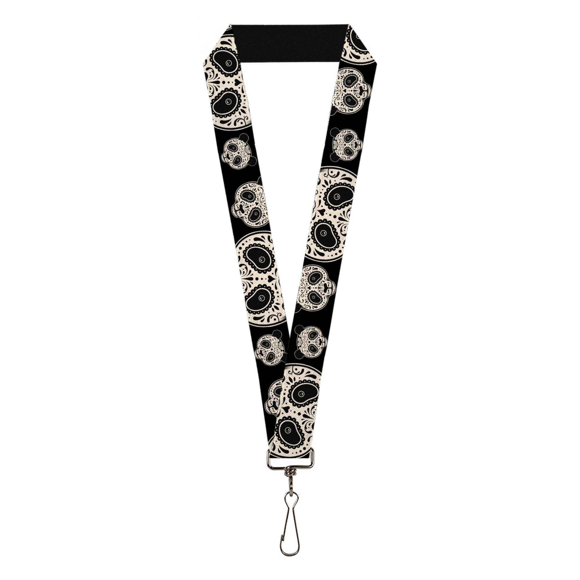 Lanyard - 1.0" - Panda Bear Sugar Skull Black White Lanyards Buckle-Down