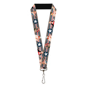 Lanyard - 1.0" - Pin Up Girl Poses CLOSE-UP Star & Stripes Gray Blue White Red Lanyards Buckle-Down